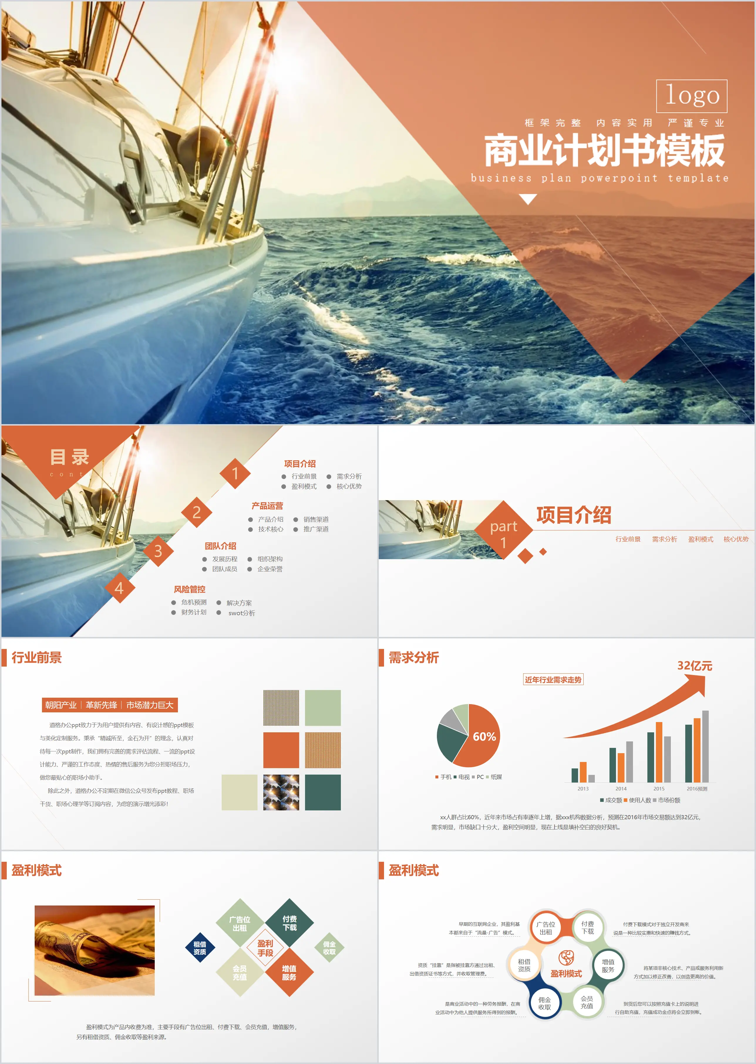 Business financing plan PPT template with sailing background