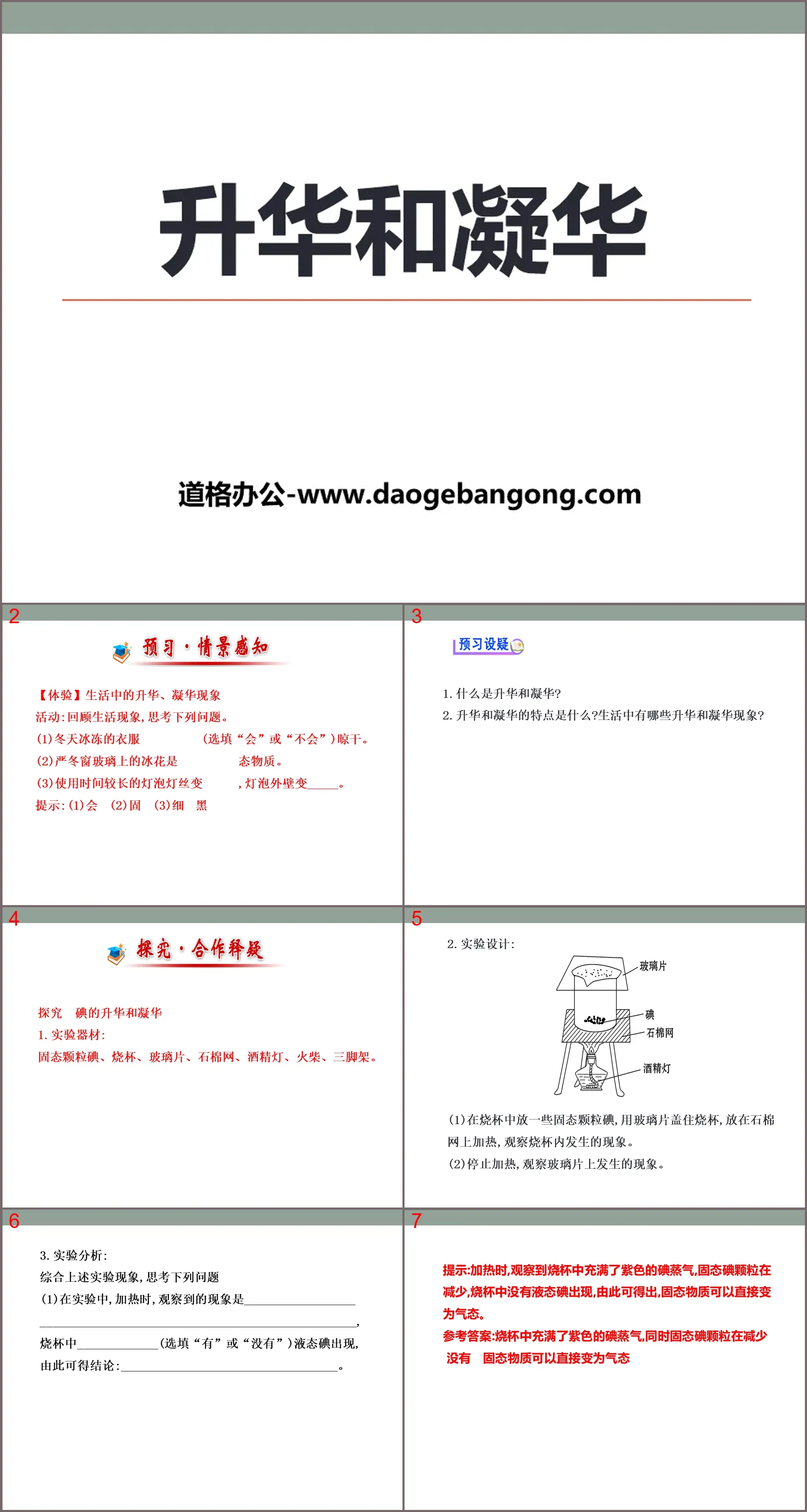 Cours PPT « Sublimation et Sublimation » sur les états physiques et leurs changements