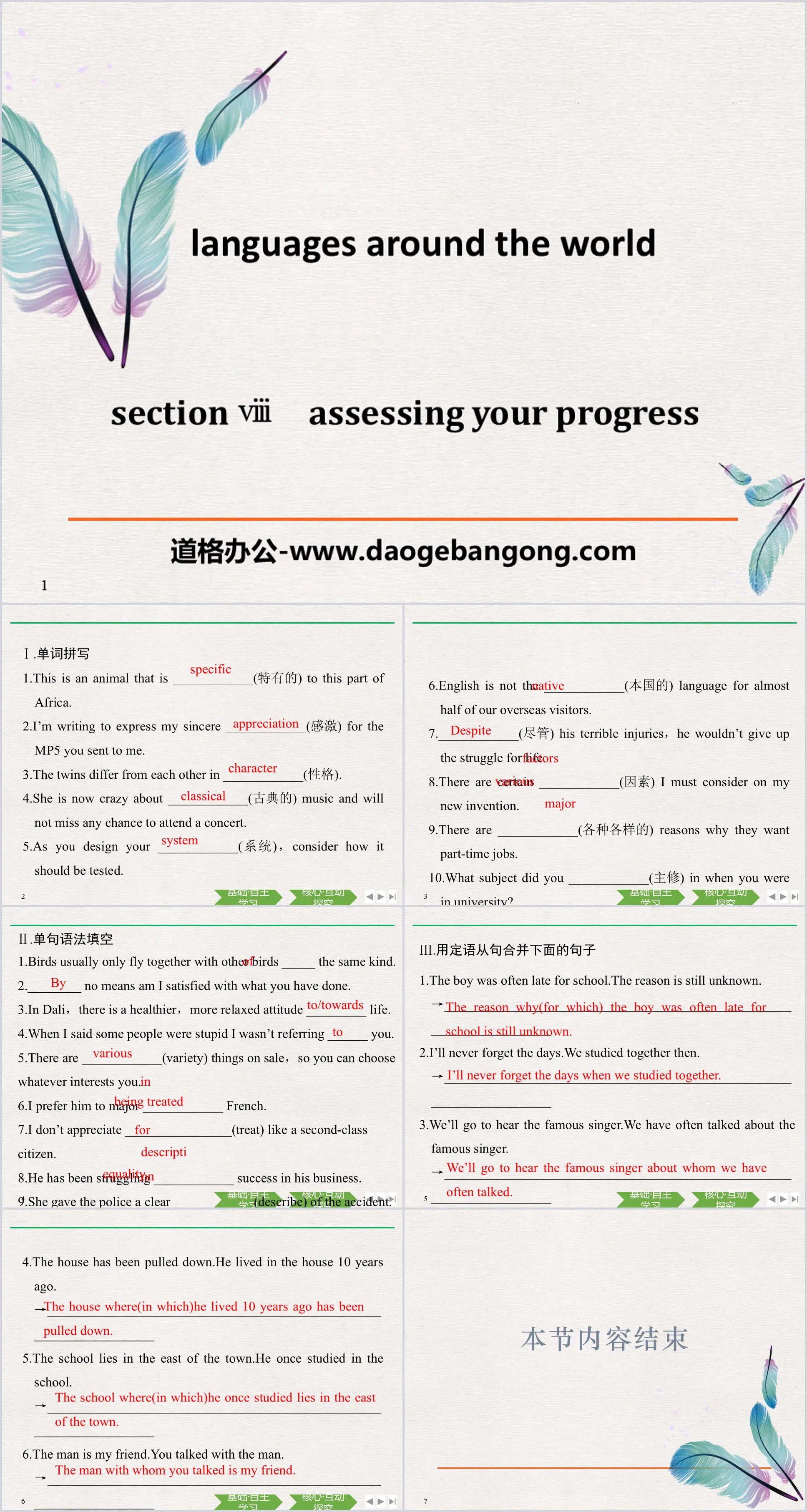 《Languages ​​Around The World》Assessing Your Progress PPT