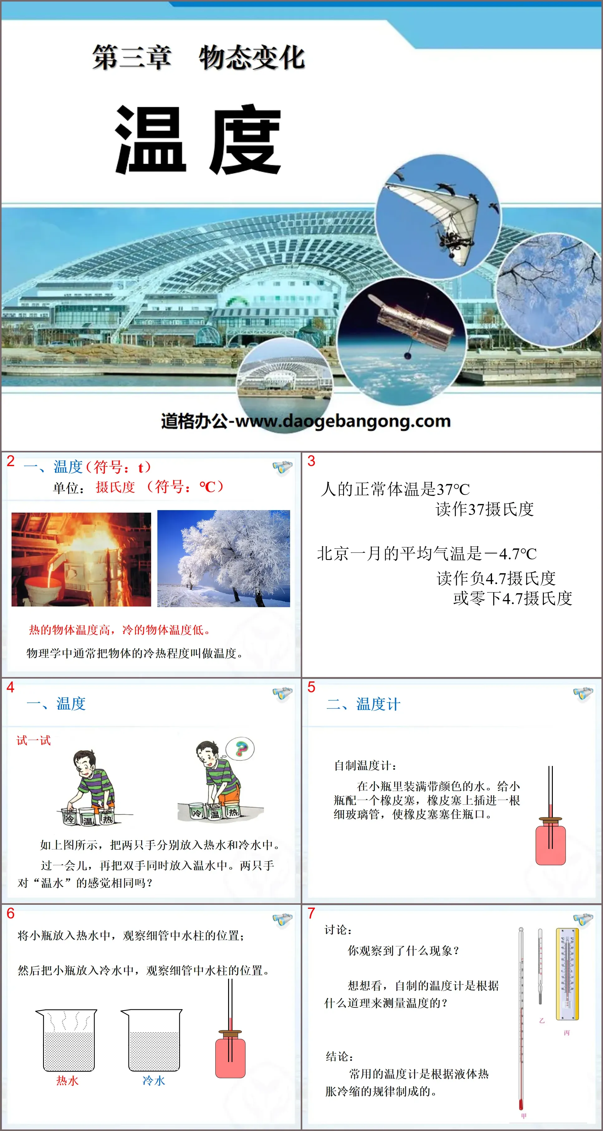 "Temperature" PPT courseware on changes in states of matter