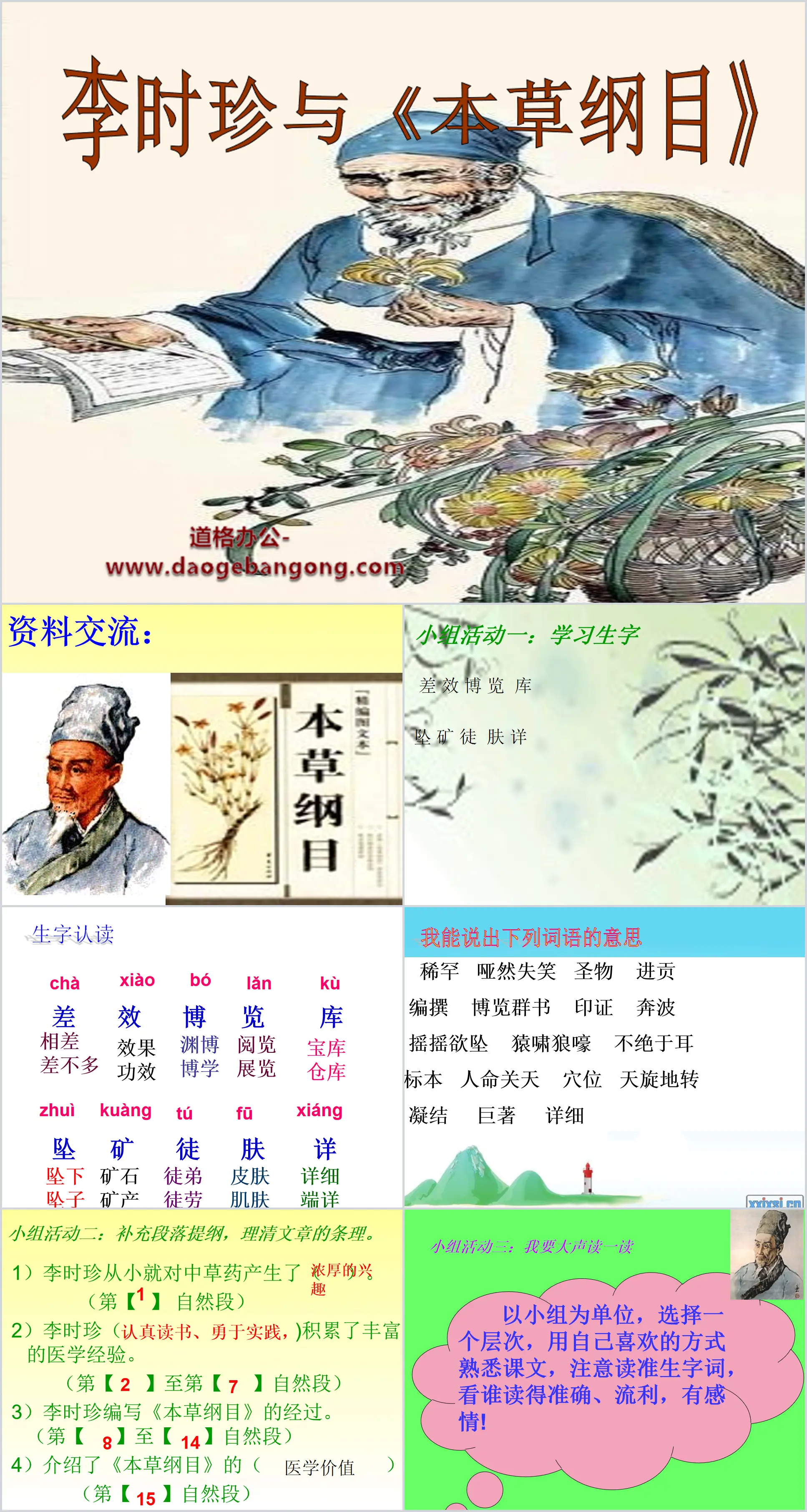 "Li Shizhen and Compendium of Materia Medica" PPT courseware