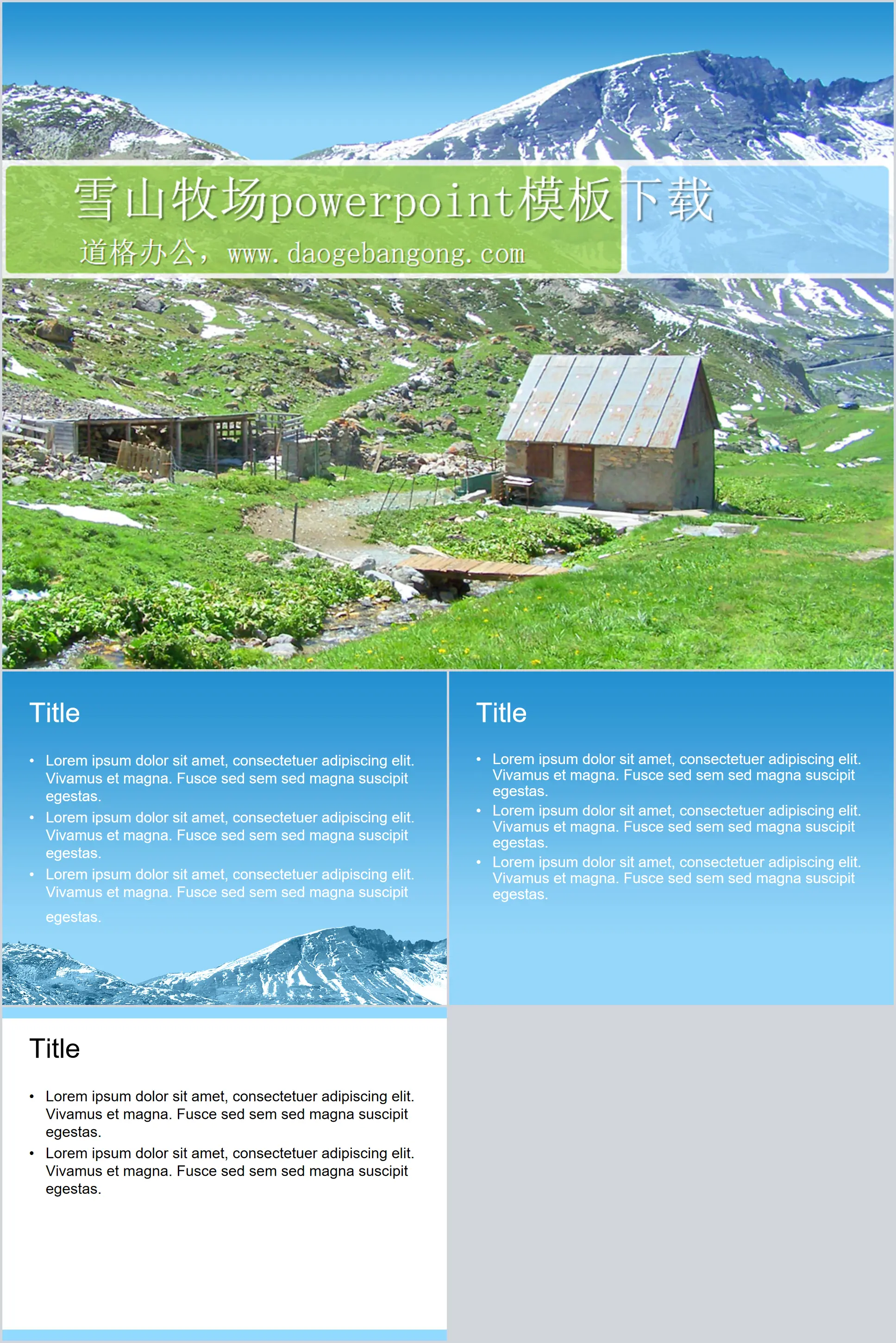 Snow mountain pasture natural scenery PPT template download