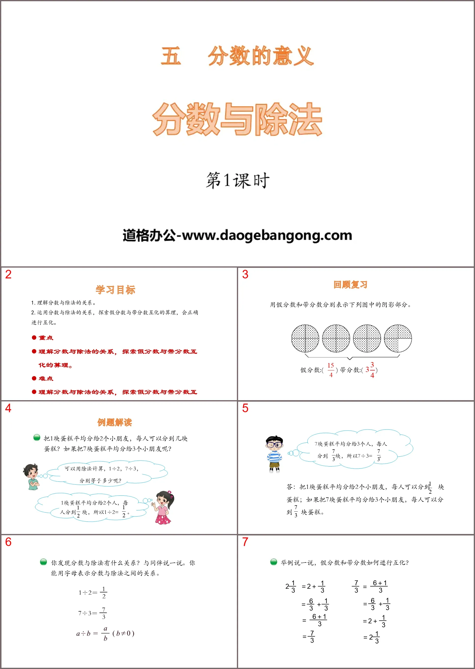 The meaning of fractions in "Fractions and Division" PPT courseware (Lesson 1)