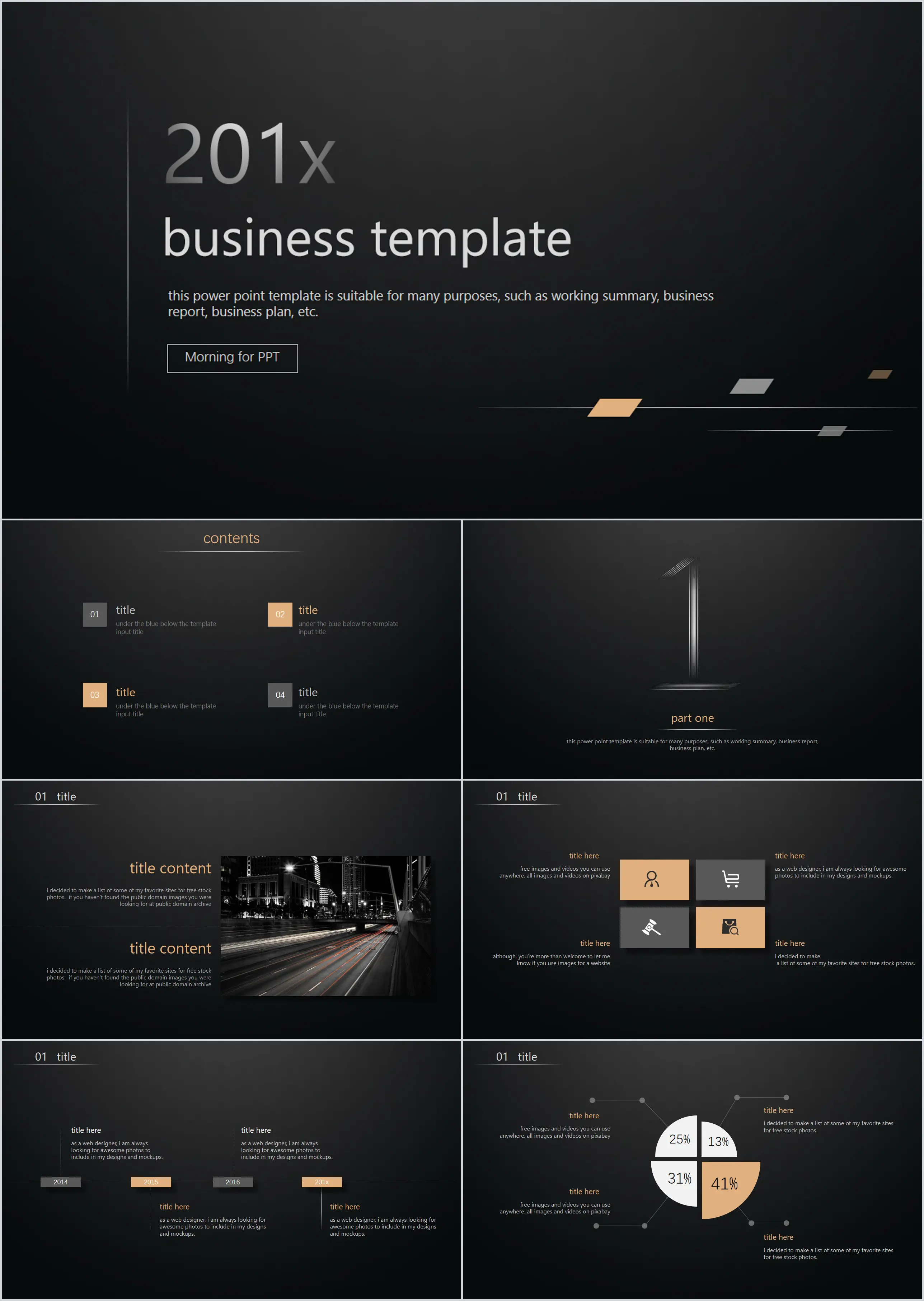 Modèle PPT commercial européen et américain simple en couleur noir et or à télécharger gratuitement