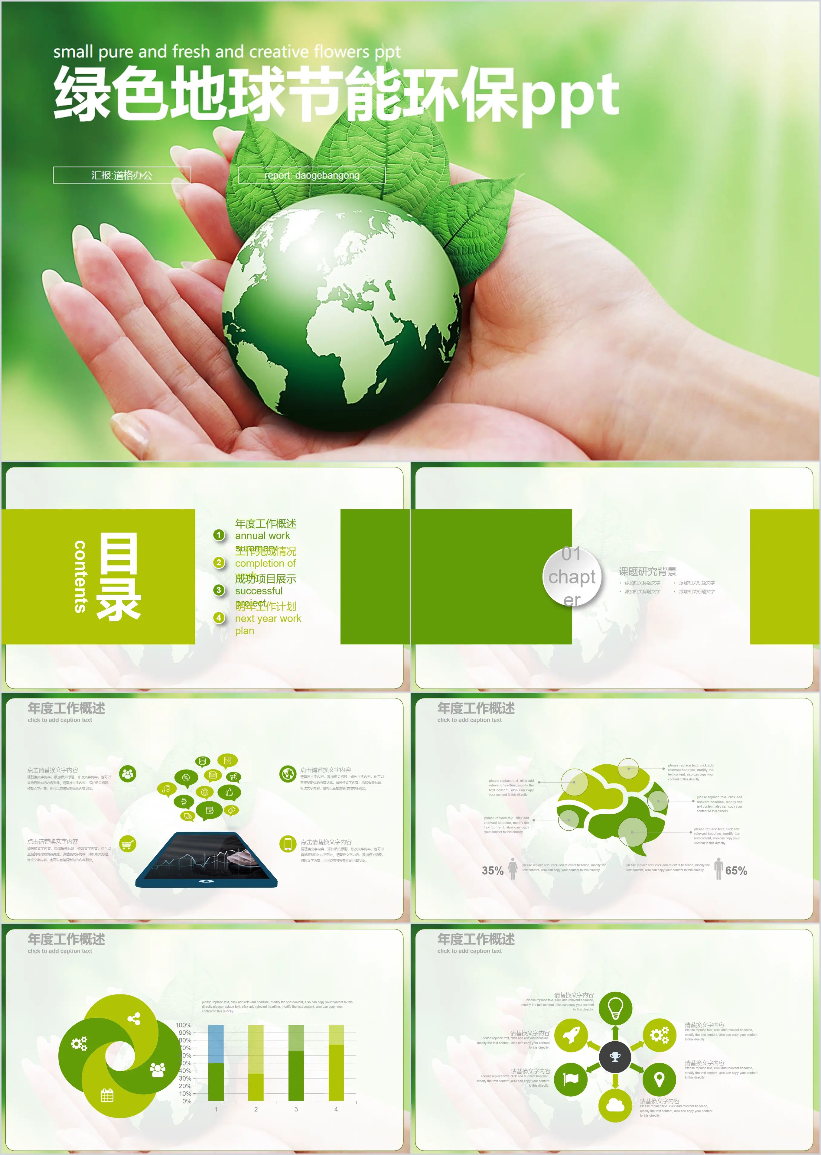 Environmental protection PPT template with green earth background