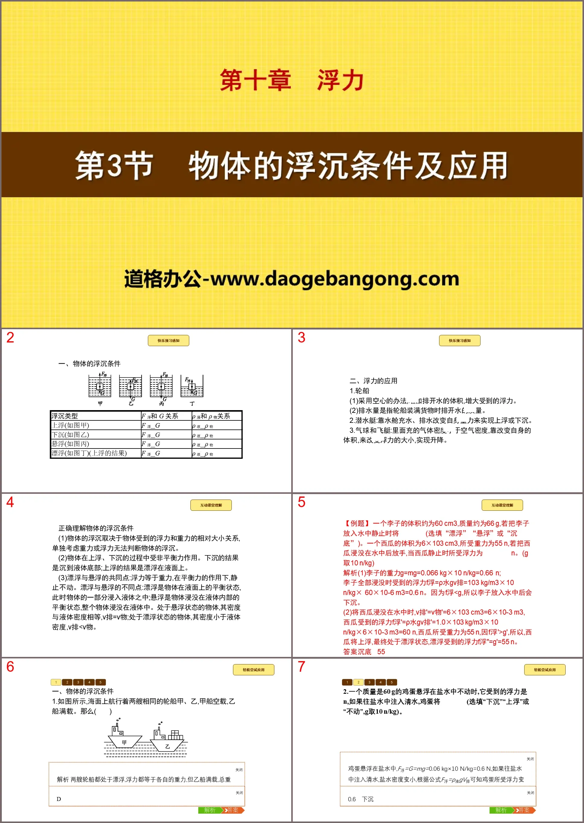 《物体的浮沉条件及应用》浮力PPT下载