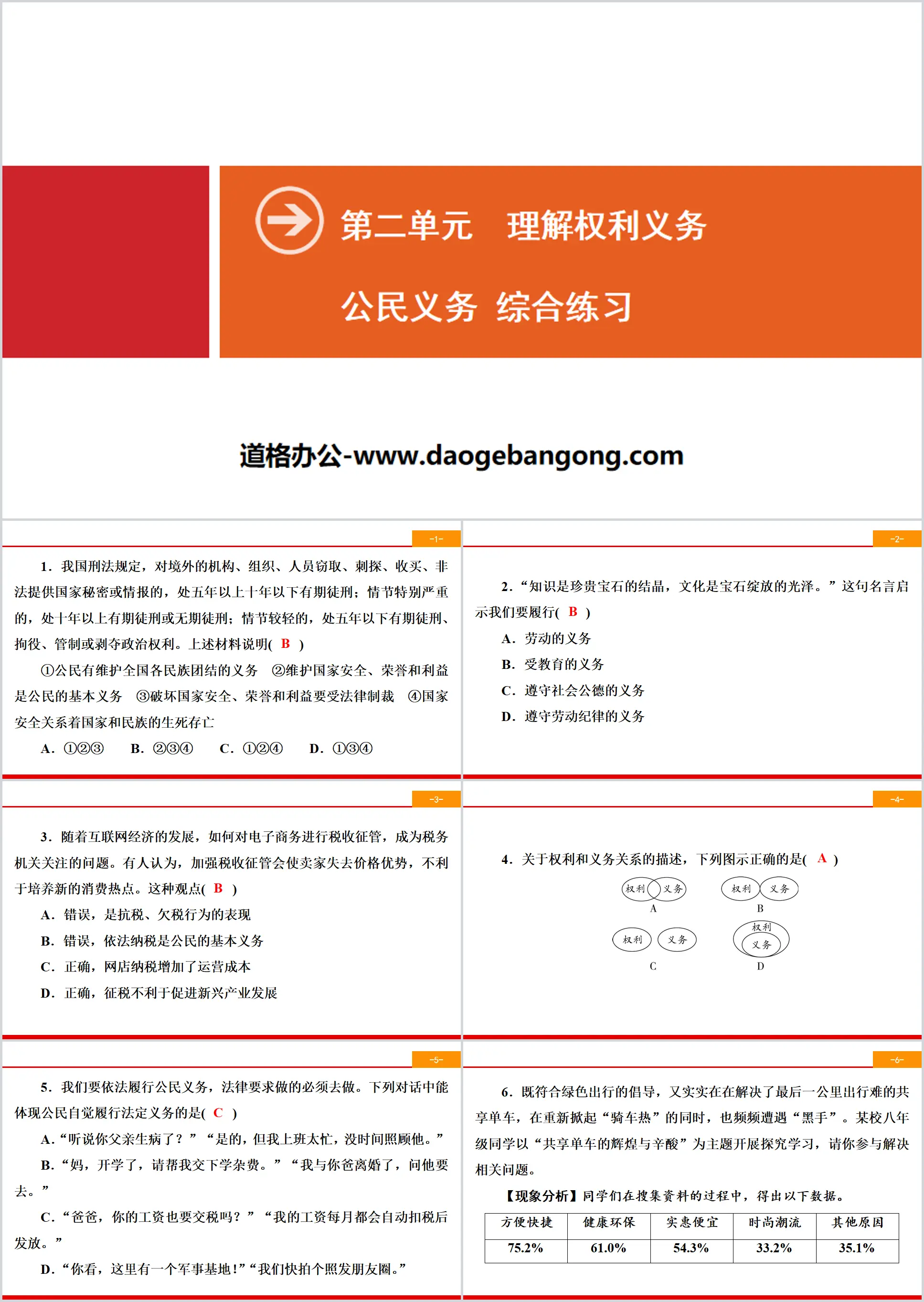 《公民义务》理解权利义务PPT(综合练习)