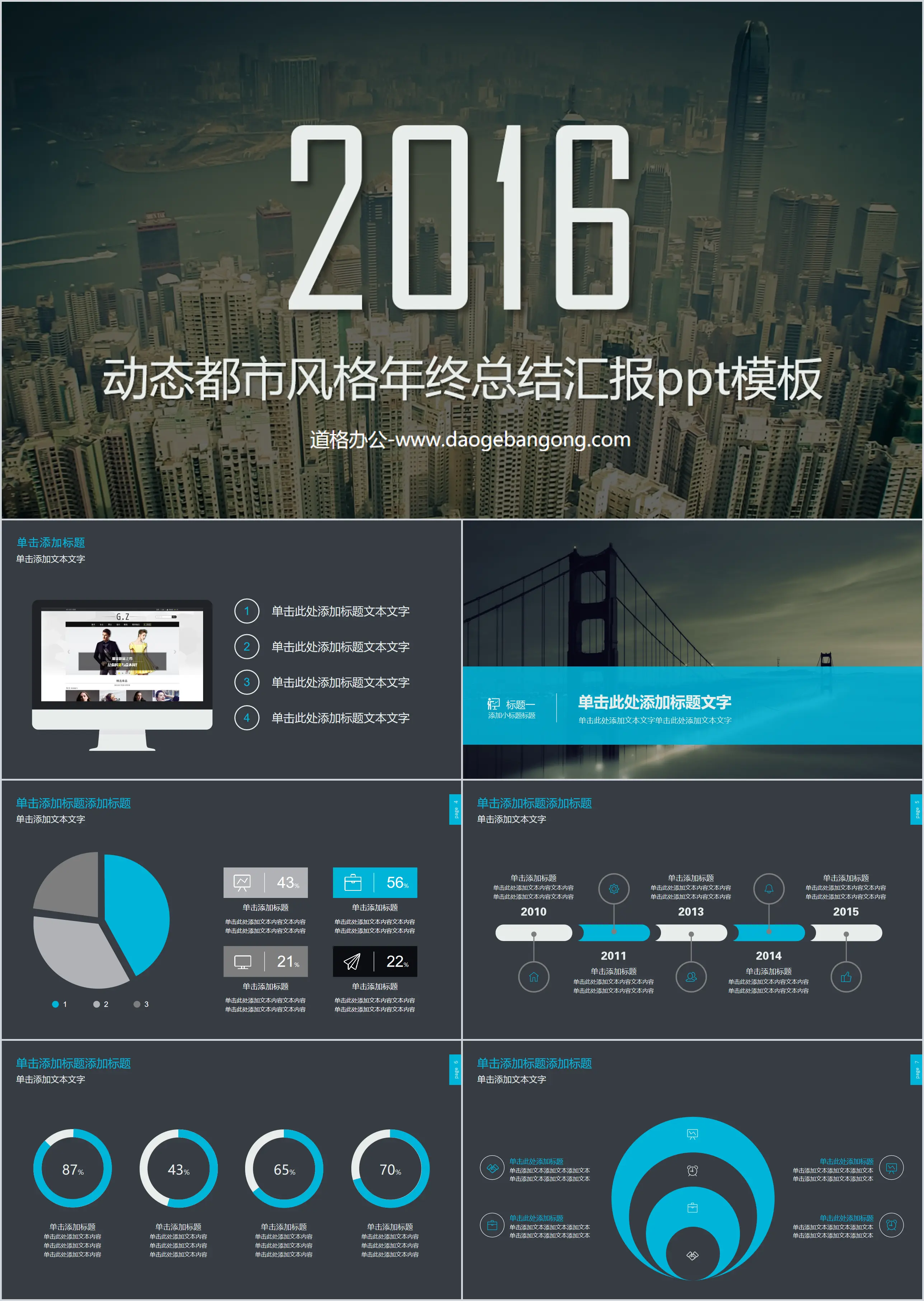 Dynamic urban style business year-end summary report PPT template