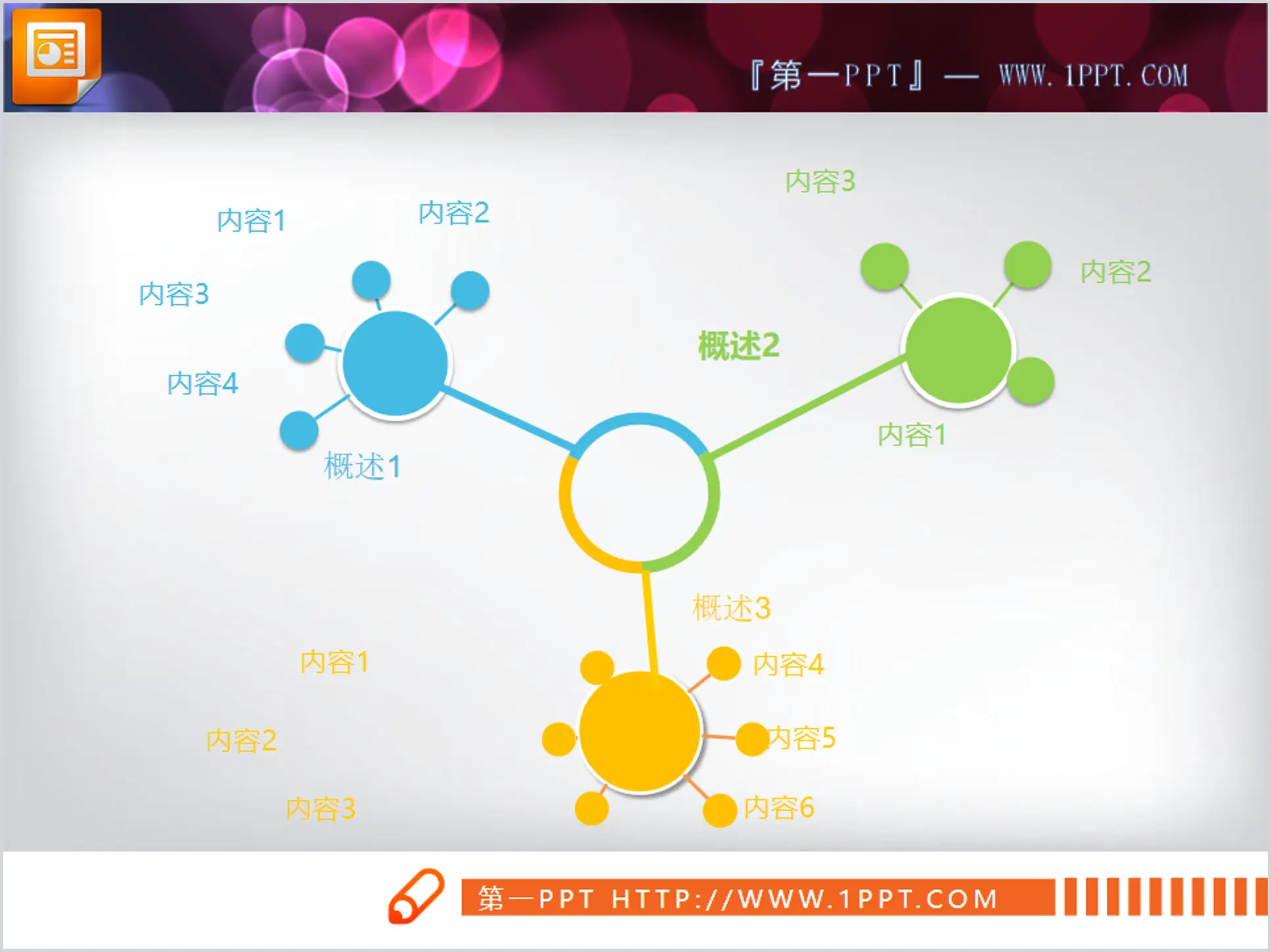 树状扩散关系PowerPoint图表模板