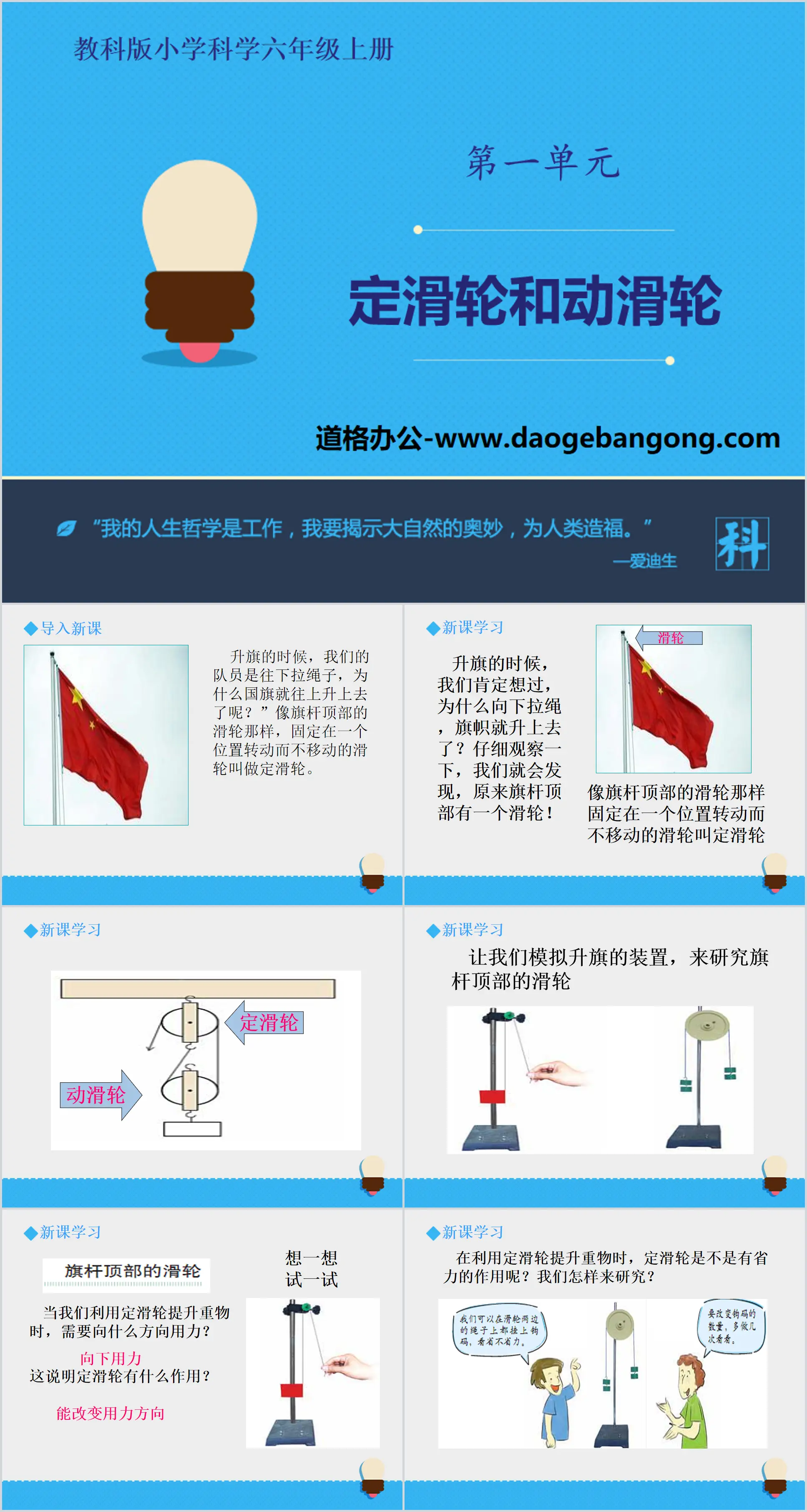 "Fixed Pulleys and Moving Pulleys" Tools and Machinery PPT Teaching Courseware