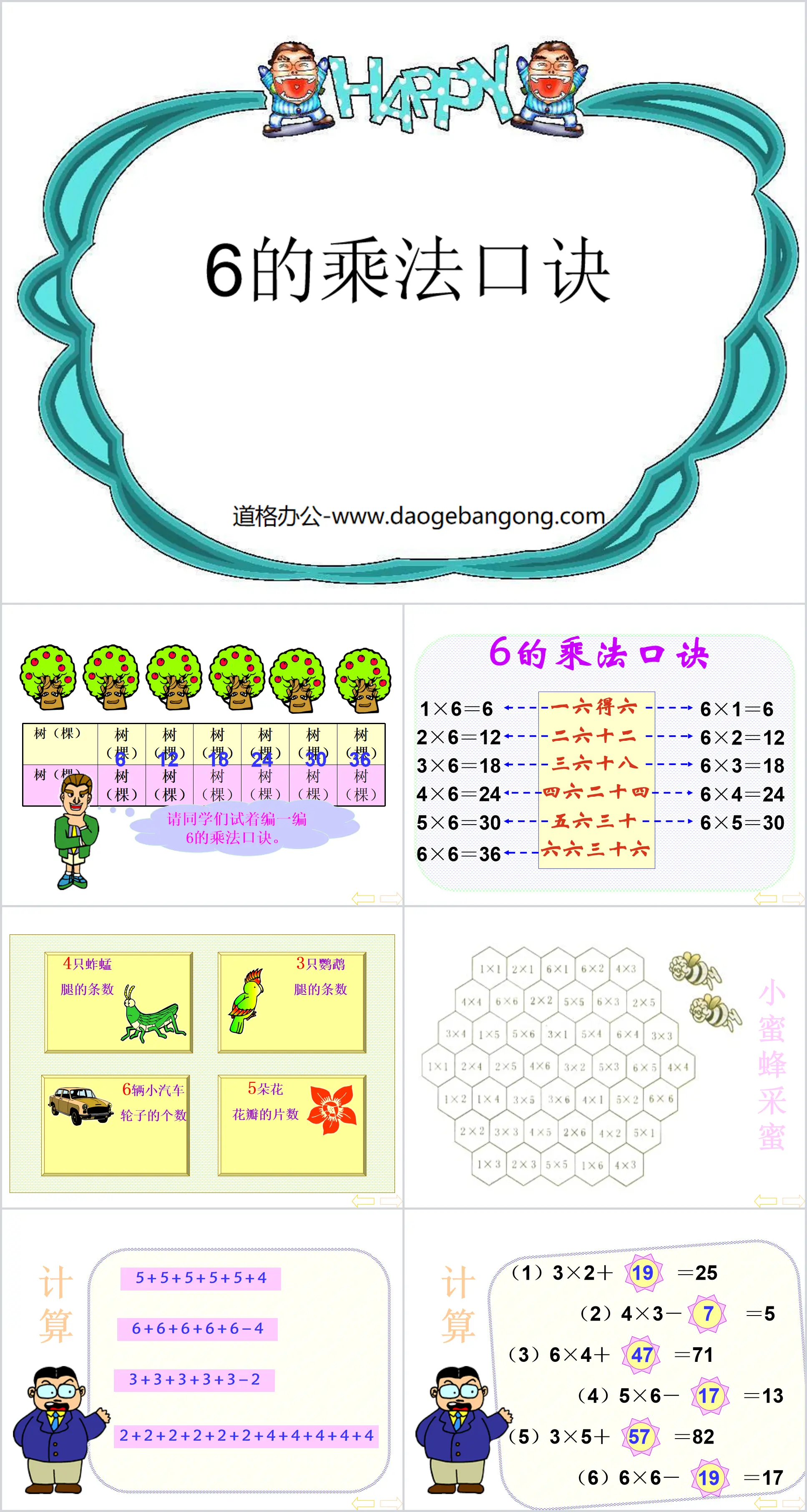 People's Education Press Second Grade Mathematics Volume 1 "Multiplication Table of 6" PPT courseware