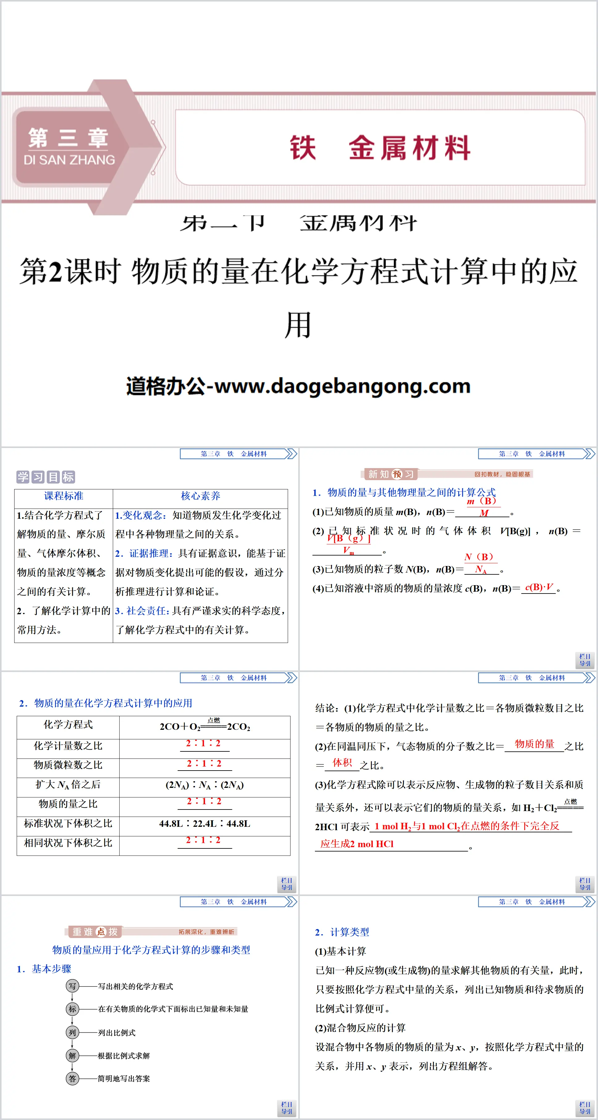 《金属材料》铁 金属材料PPT(第2课时物质的量在化学方程式计算中的应用)
