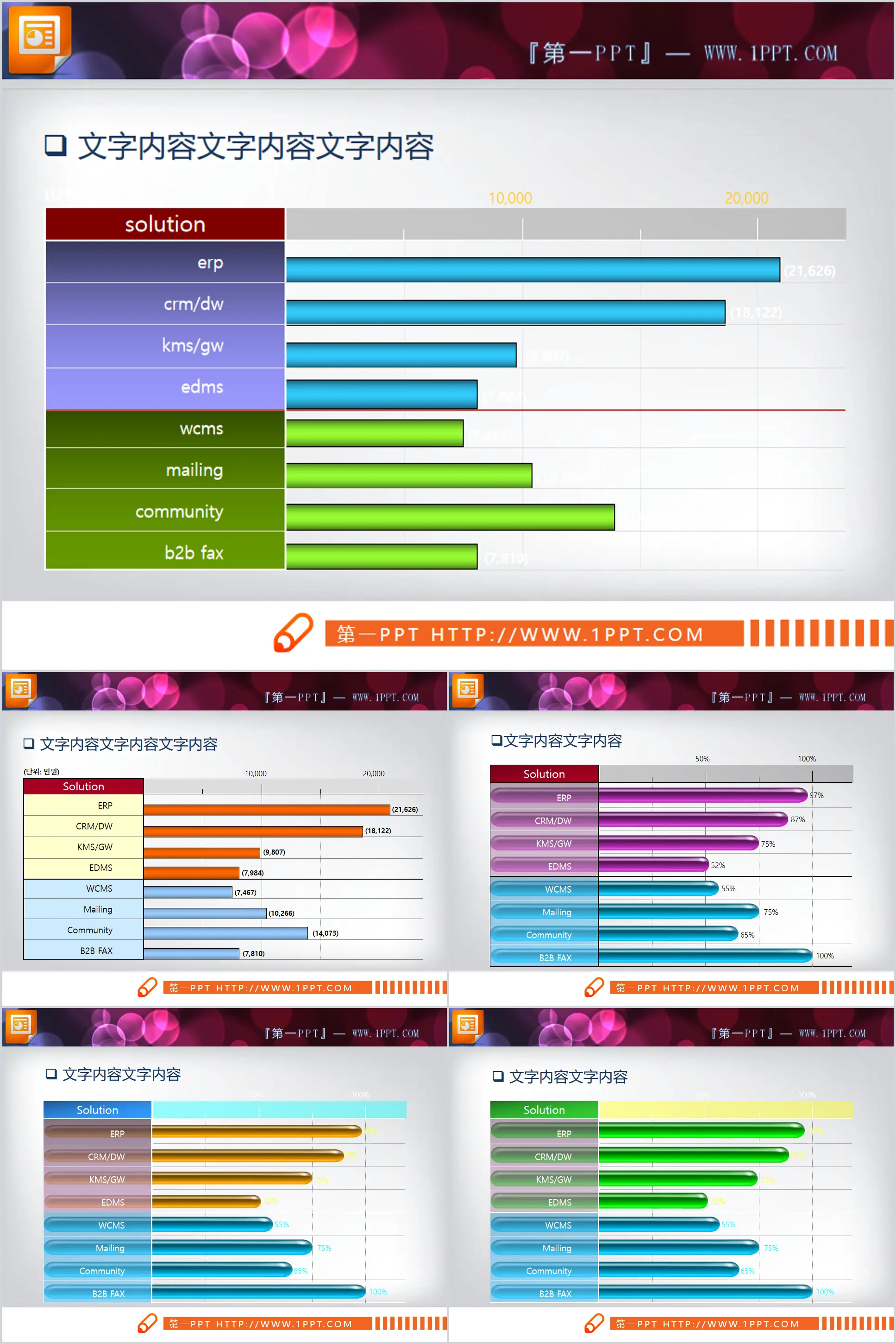 Color three-dimensional bar chart PPT chart