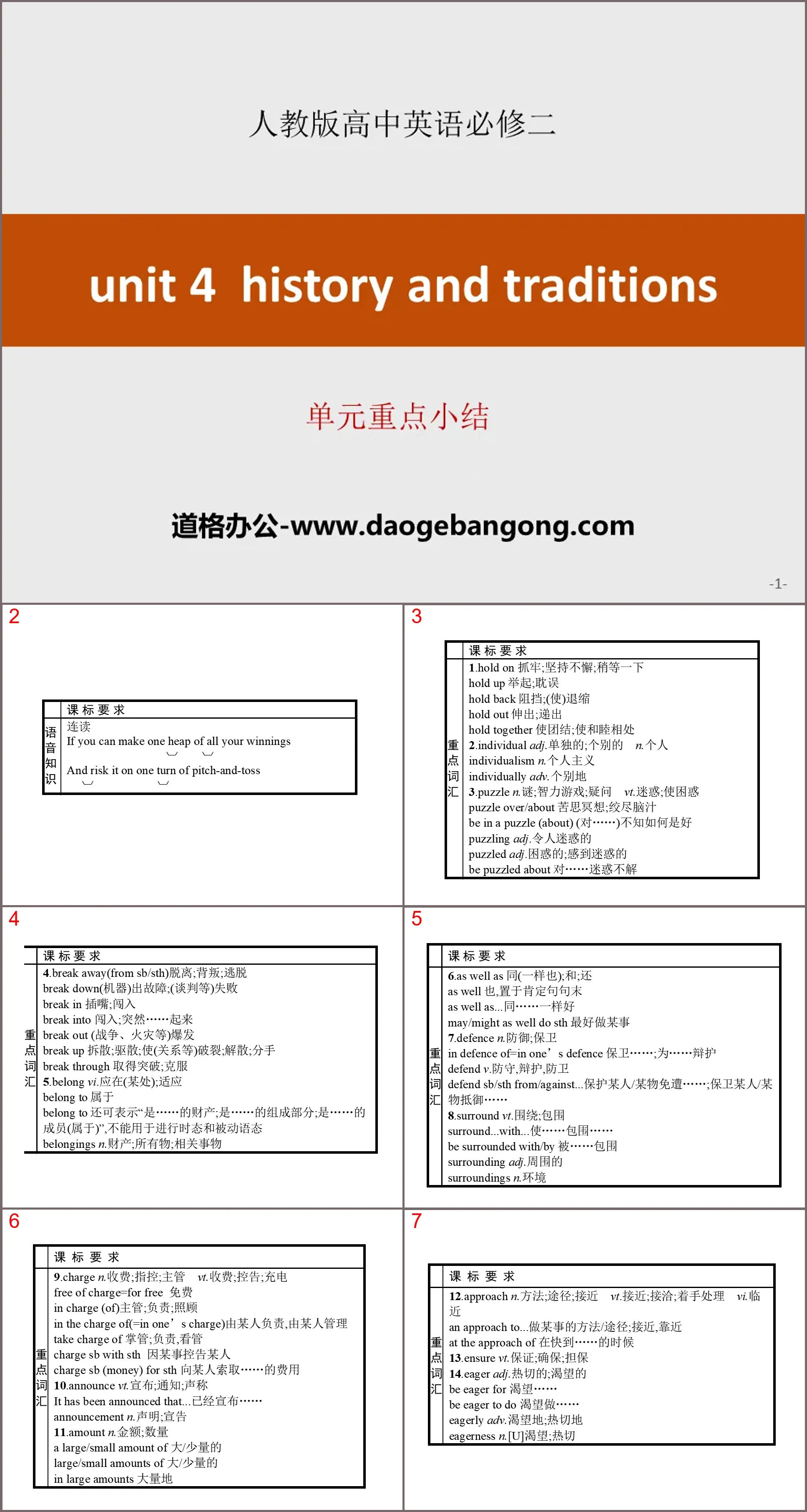 "History and traditions" unit key summary PPT