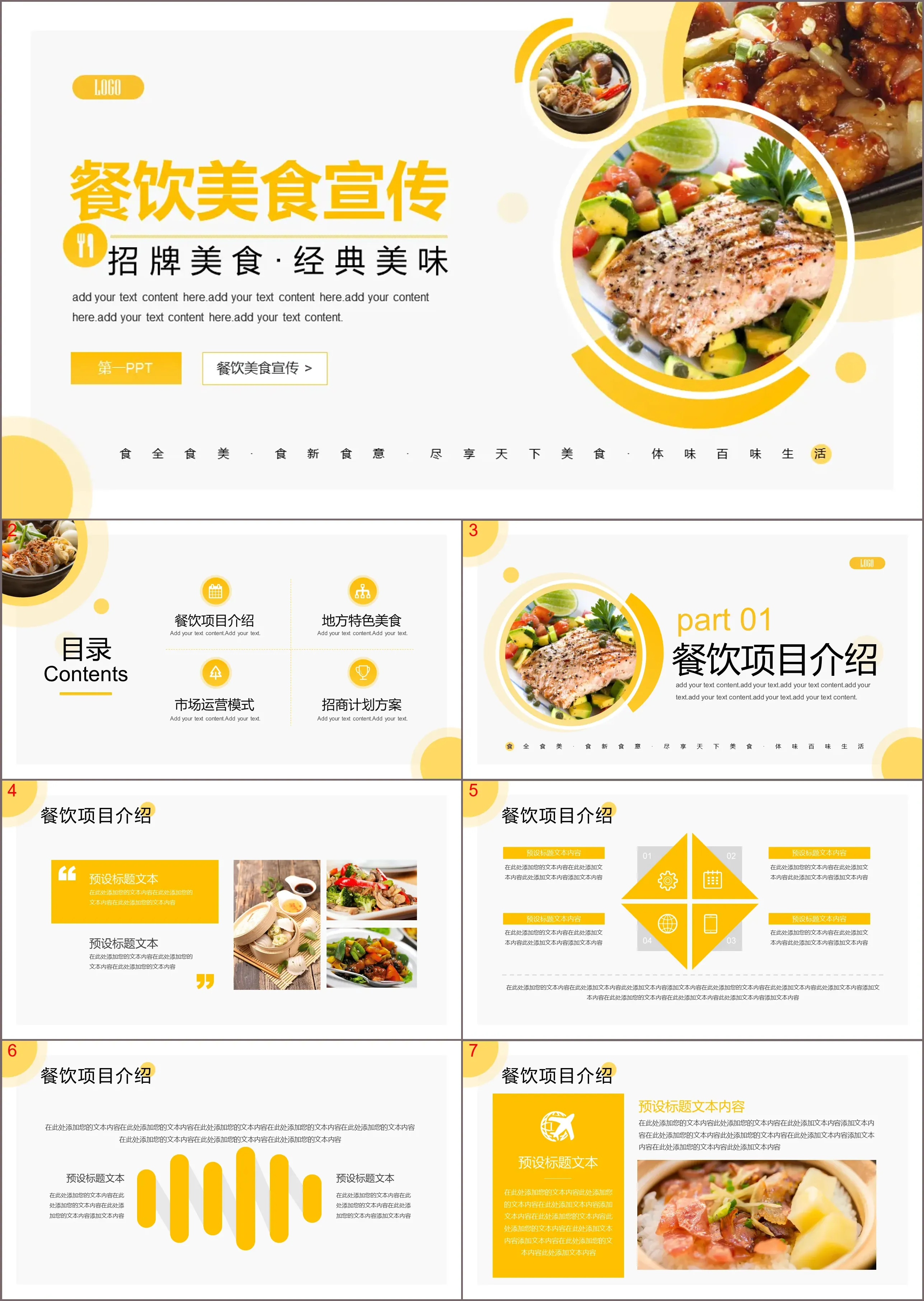 Yellow tone gourmet store investment promotion PPT template download