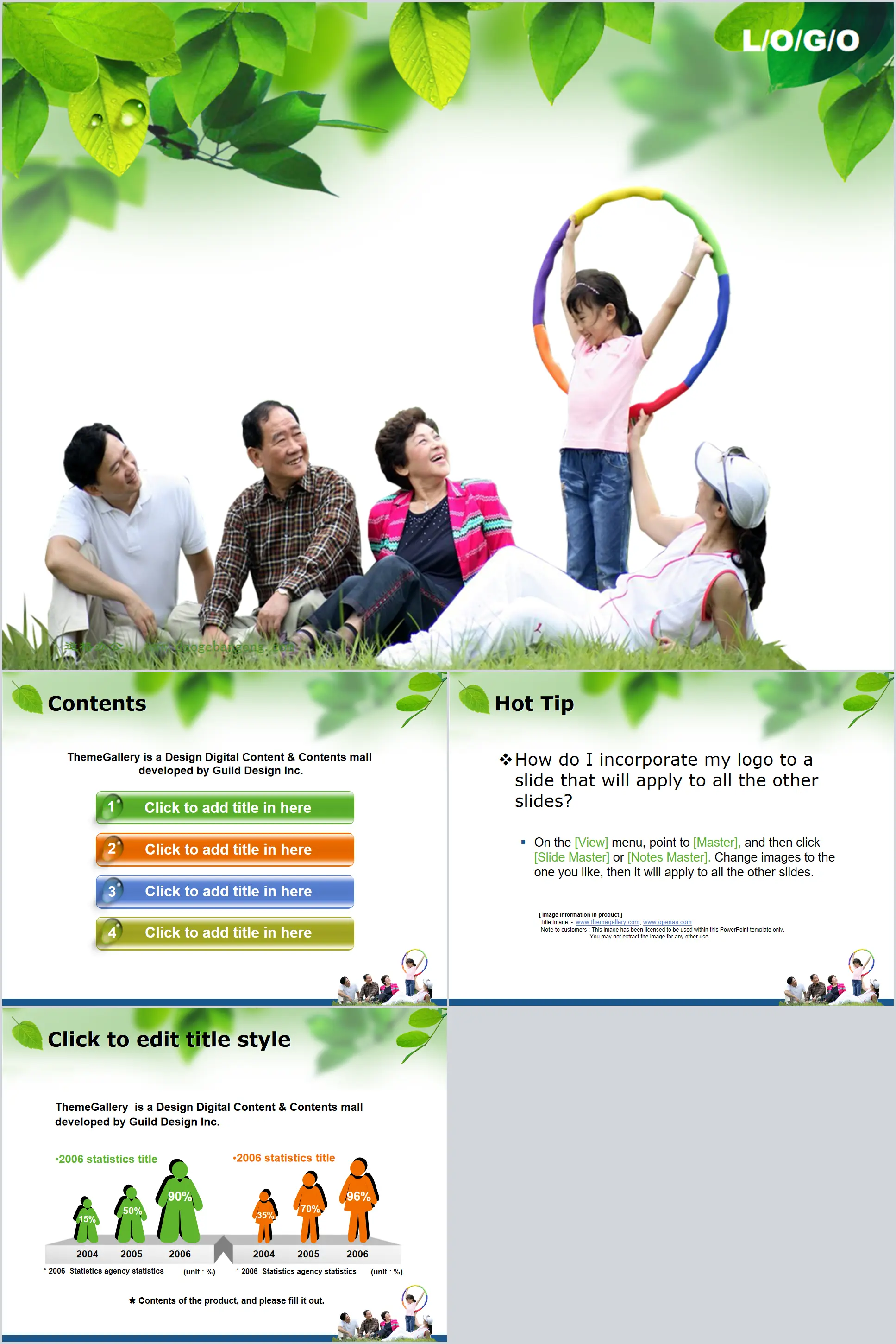 Green Korean family PPT template download