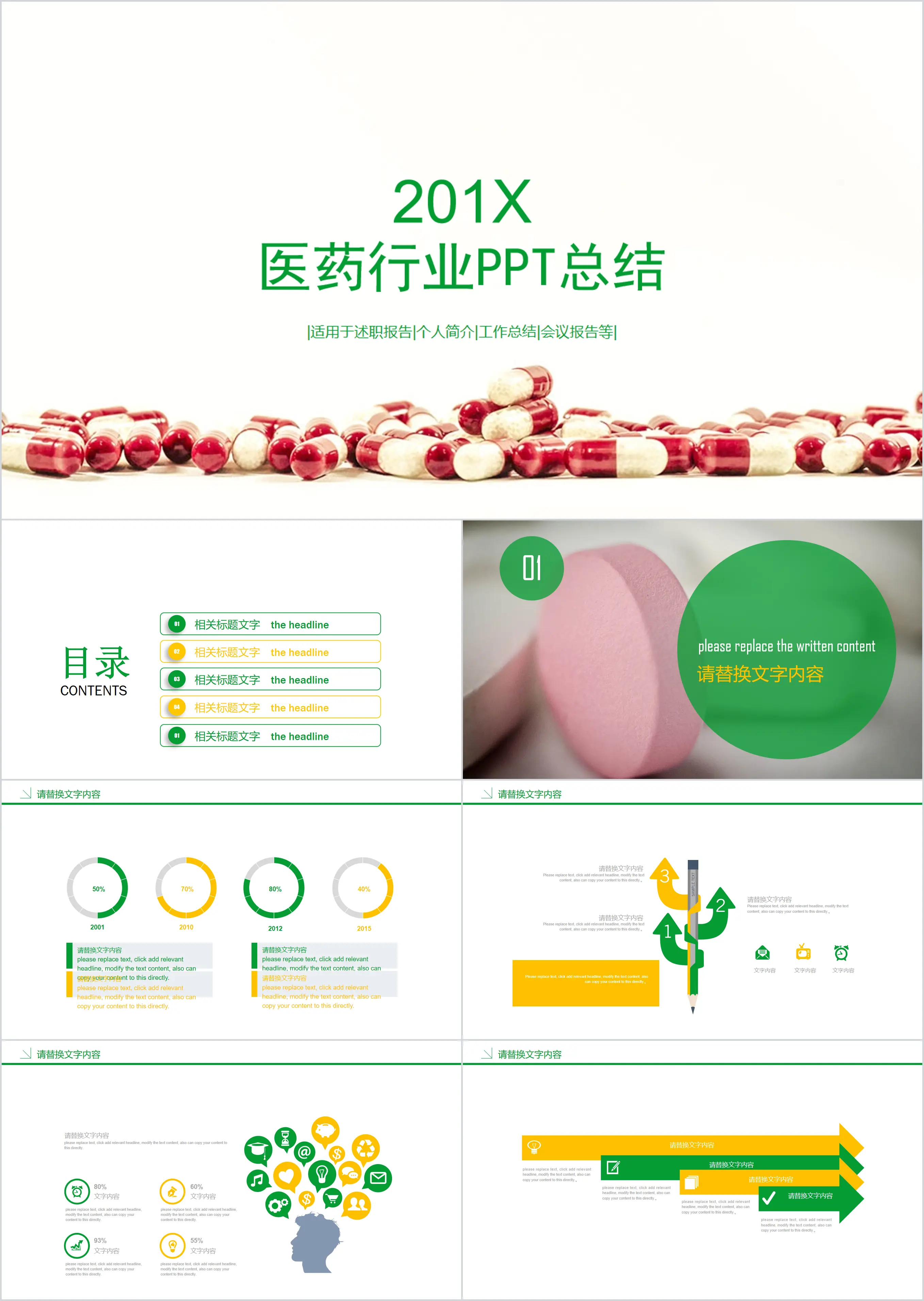 Green concise pharmaceutical industry work summary PPT template