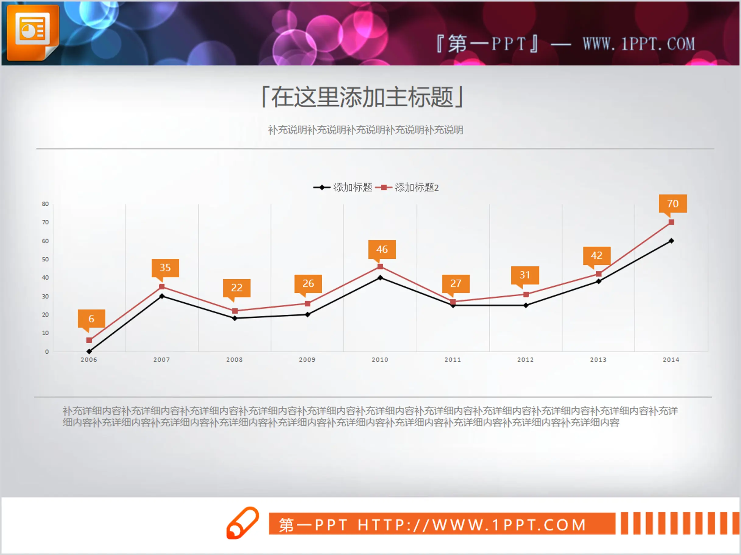 橙色簡潔歷年數據分析PPT折線圖