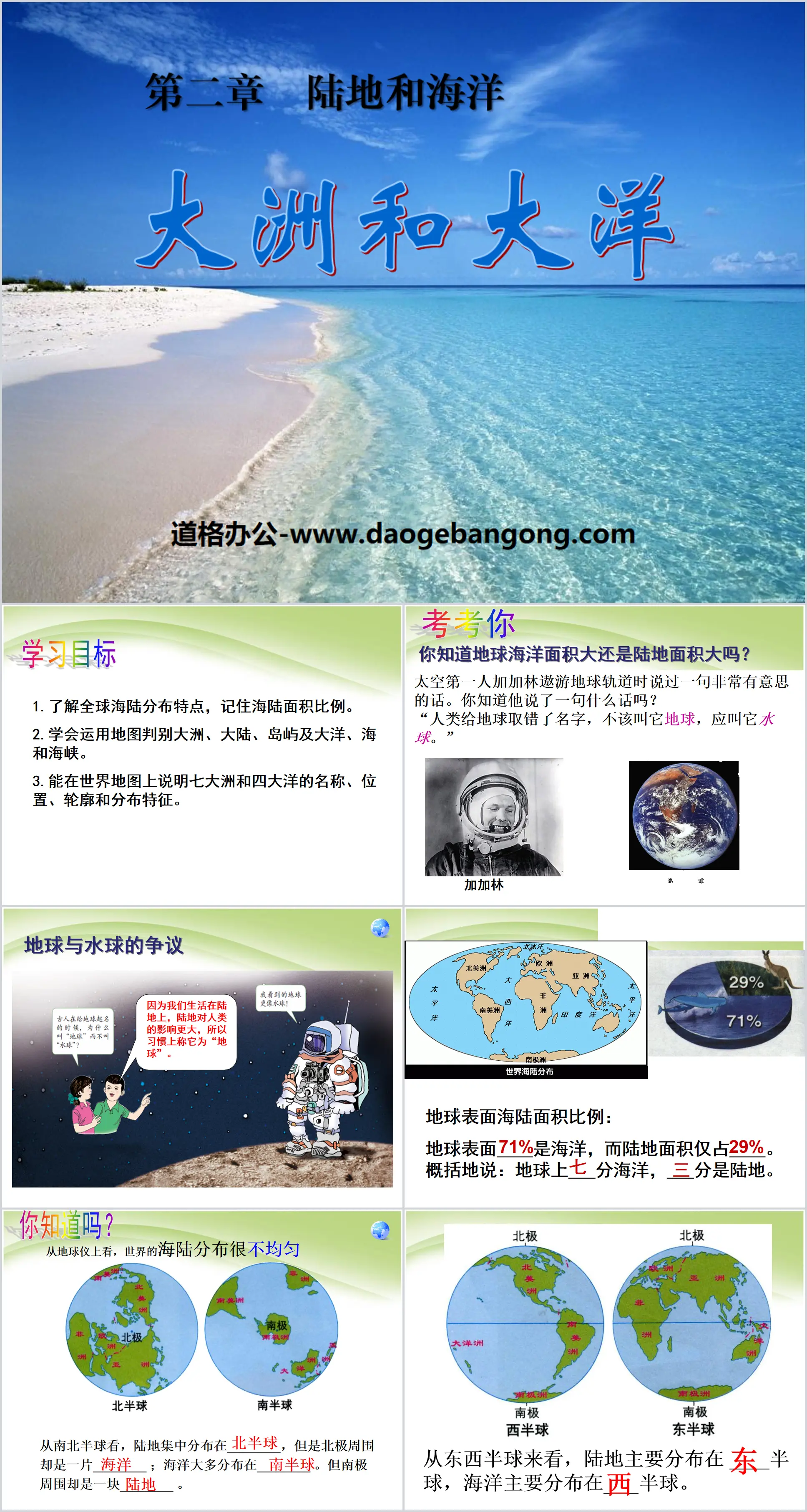 "Continents and Oceans" Land and Ocean PPT Courseware 7