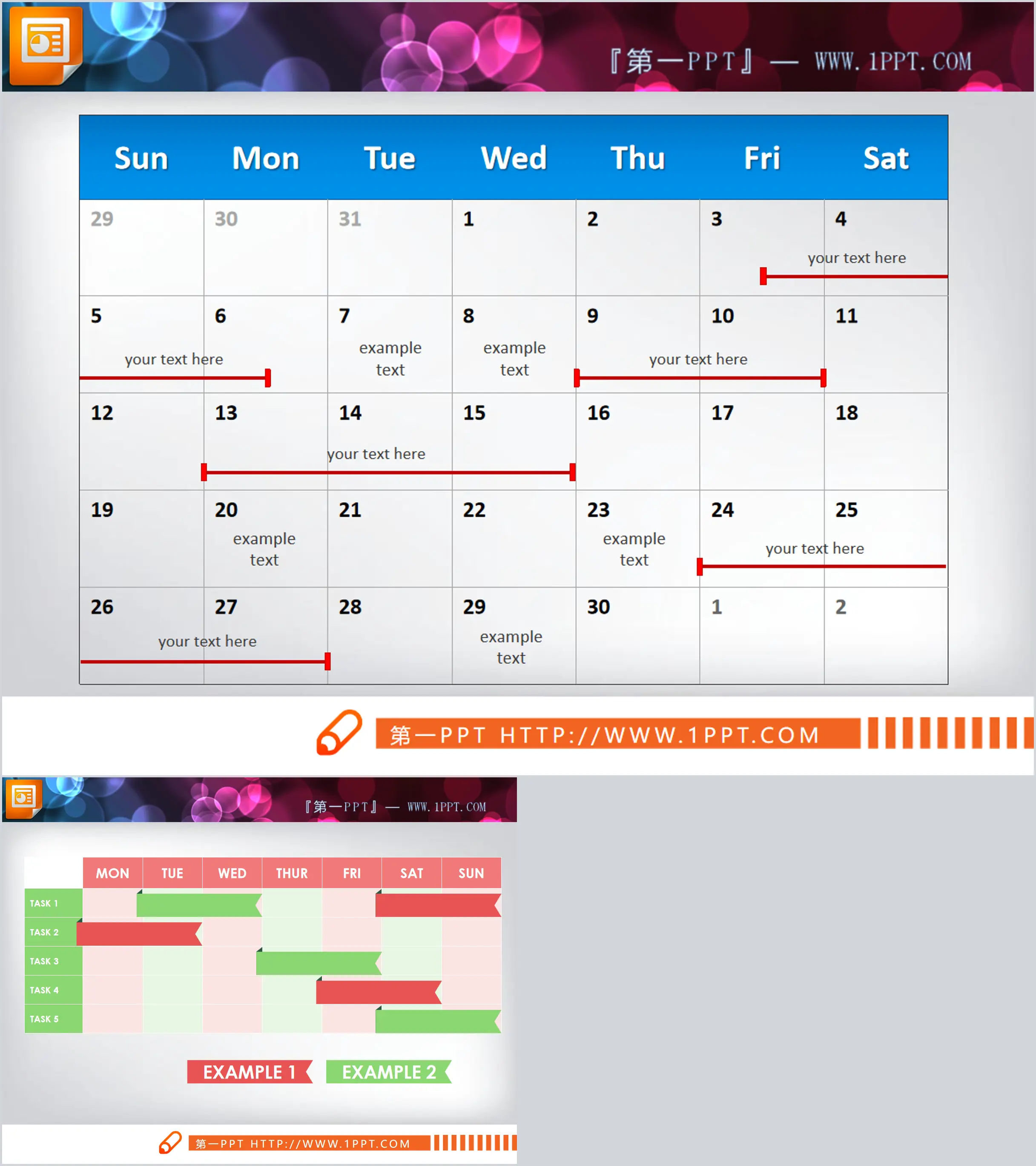 Two weekly work schedule PPT Gantt charts