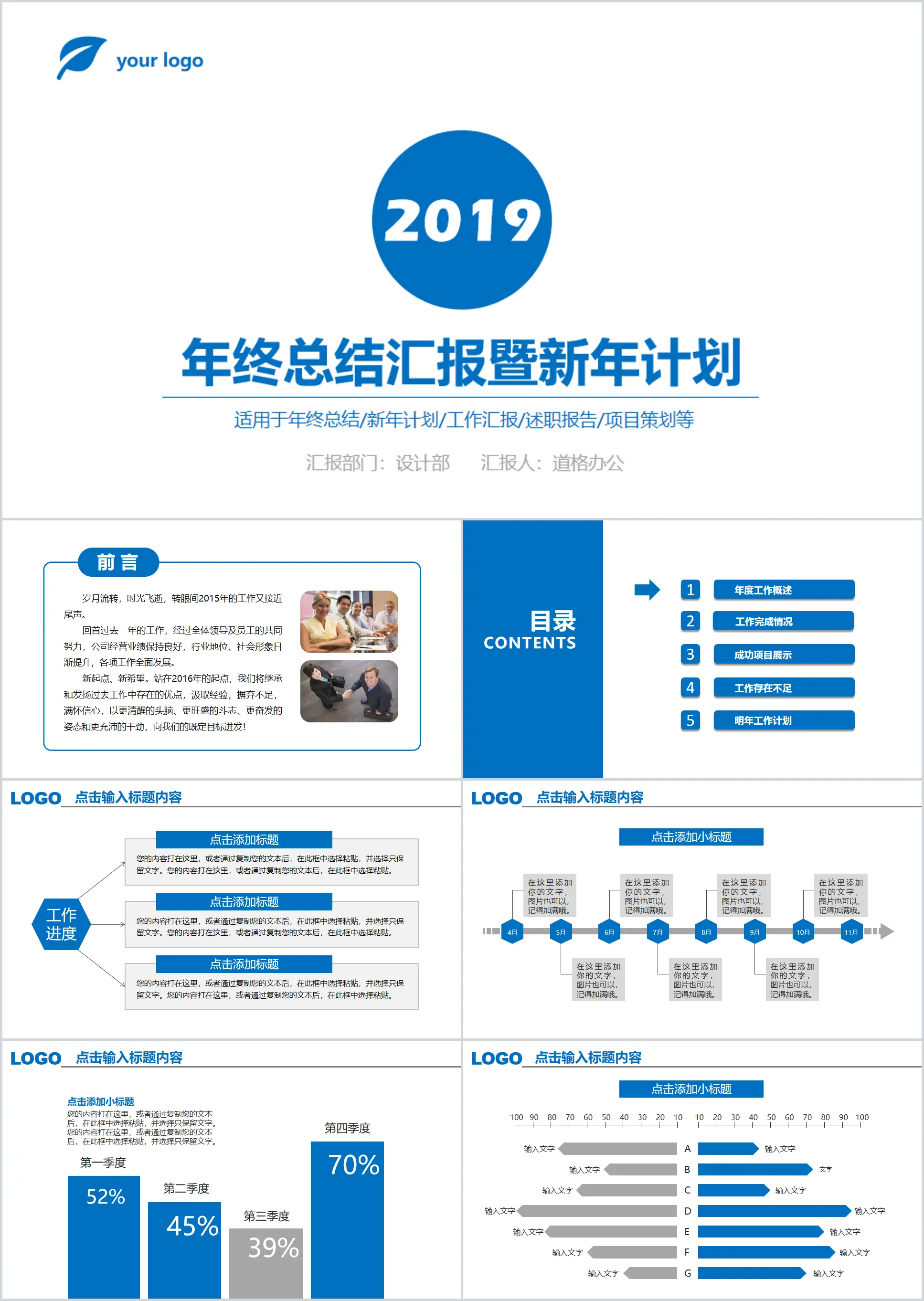 简洁蓝色年终总结汇报暨新年计划PPT模板