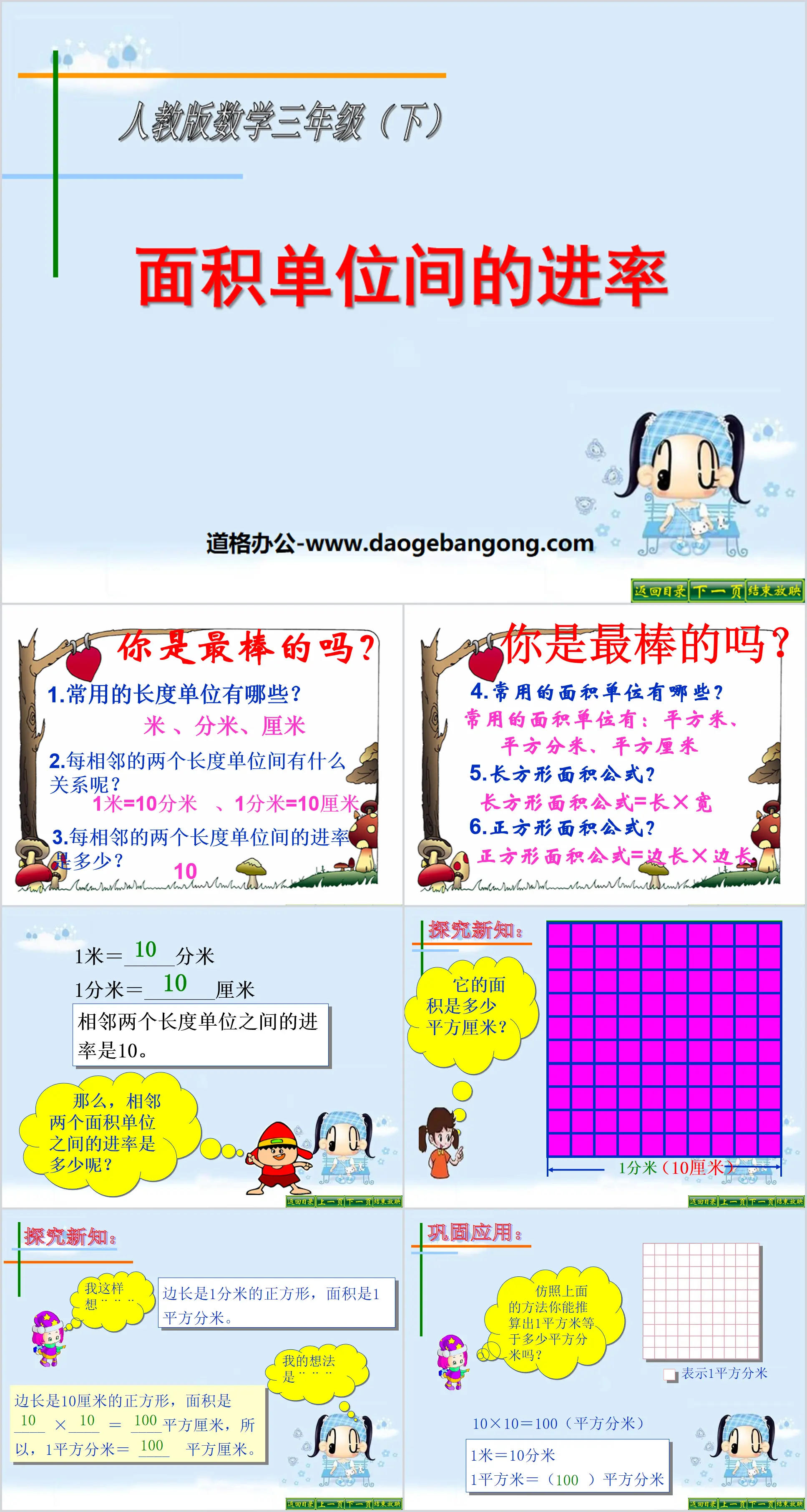 "Rate of progress between area units" Area of ​​rectangles and squares PPT courseware 2