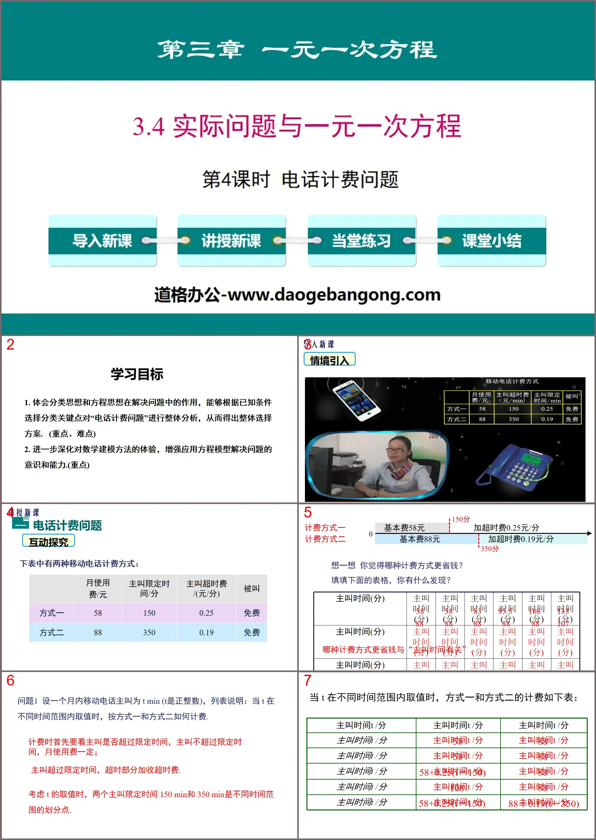 《实际问题与一元一次方程》一元一次方程PPT(第4课时电话计费问题)