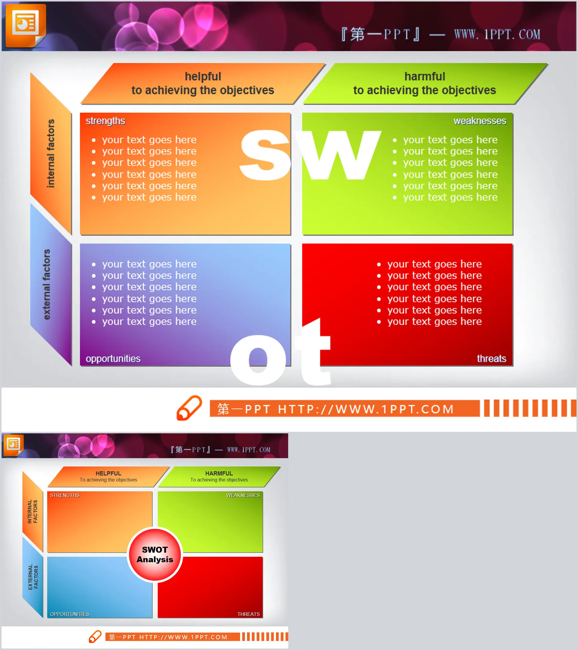 兩張並列關係SWOT分析圖表素材