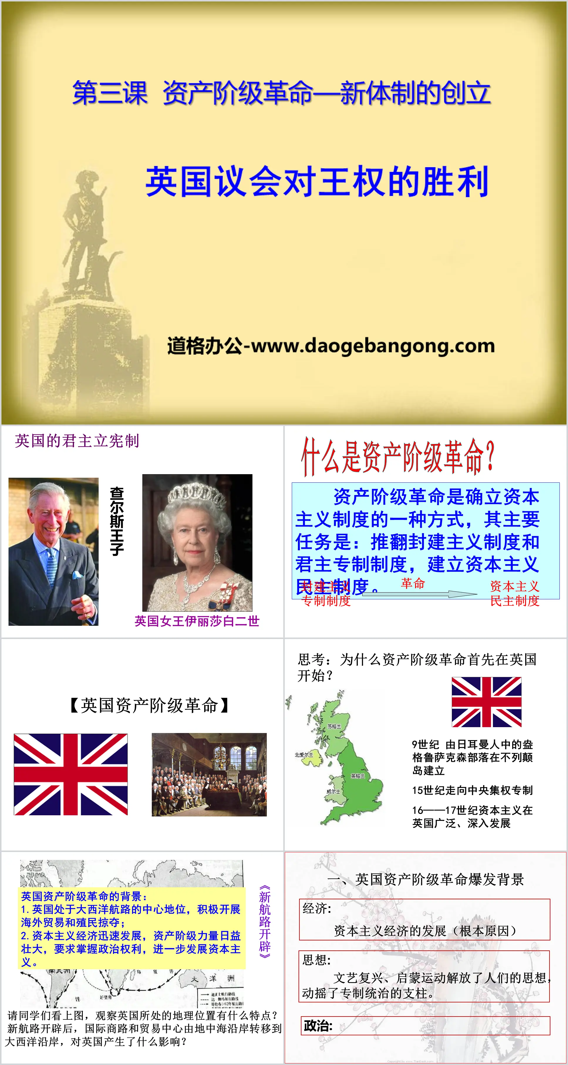 "The Victory of the British Parliament over the Crown" The Dawn of World Industrial Civilization and the Beginning of Modern Society PPT Courseware