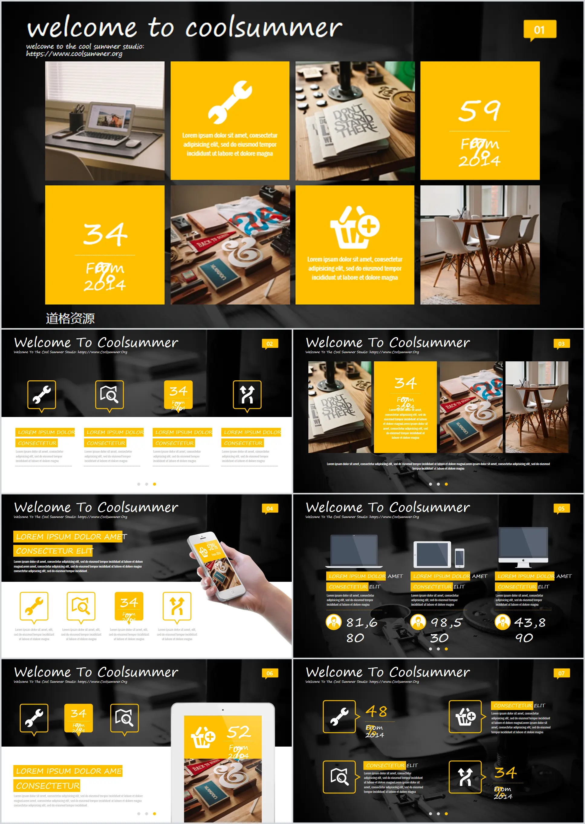 Dynamic yellow and black IOS style business PPT template