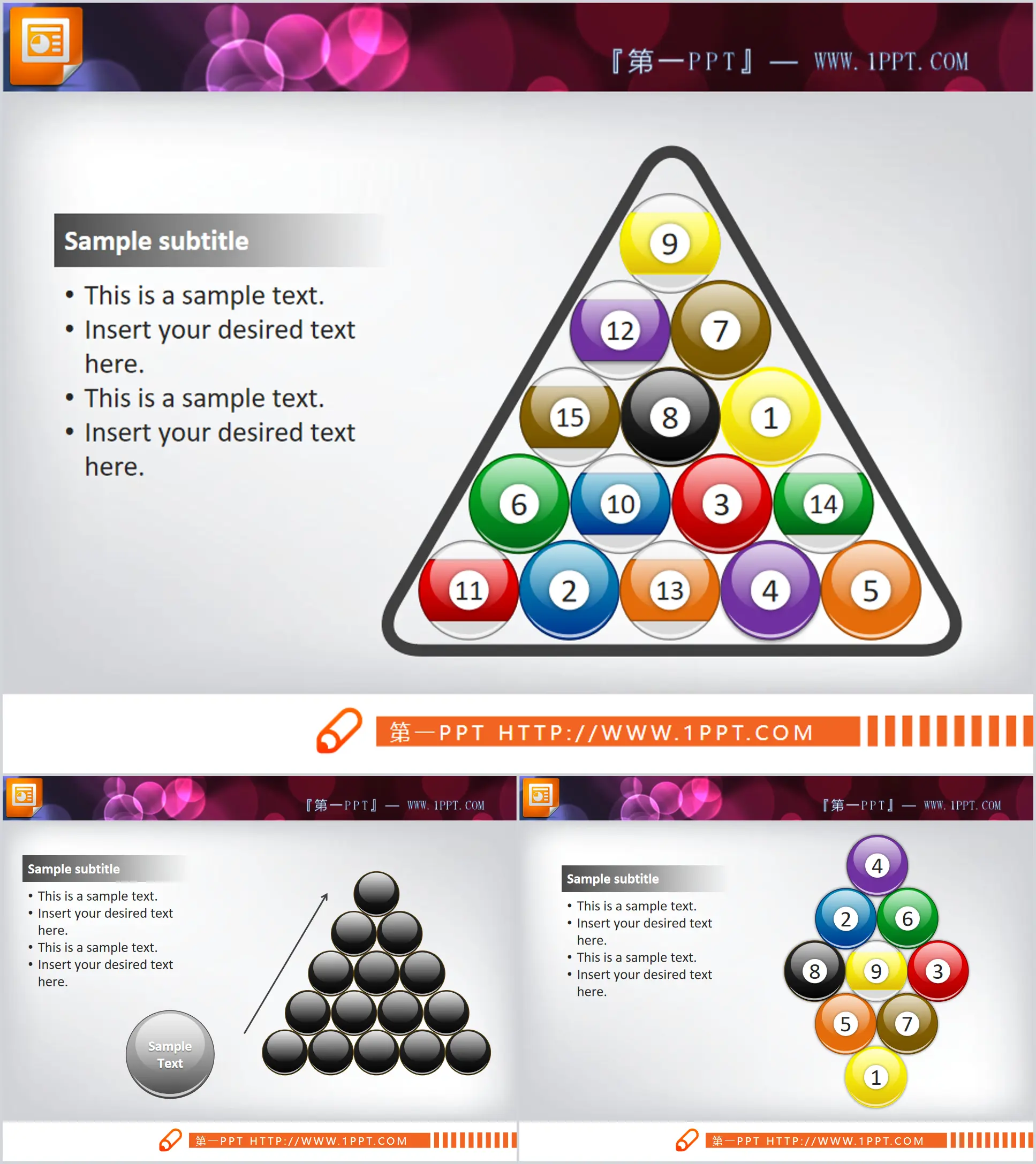 Billiard style hierarchical relationship PPT chart download