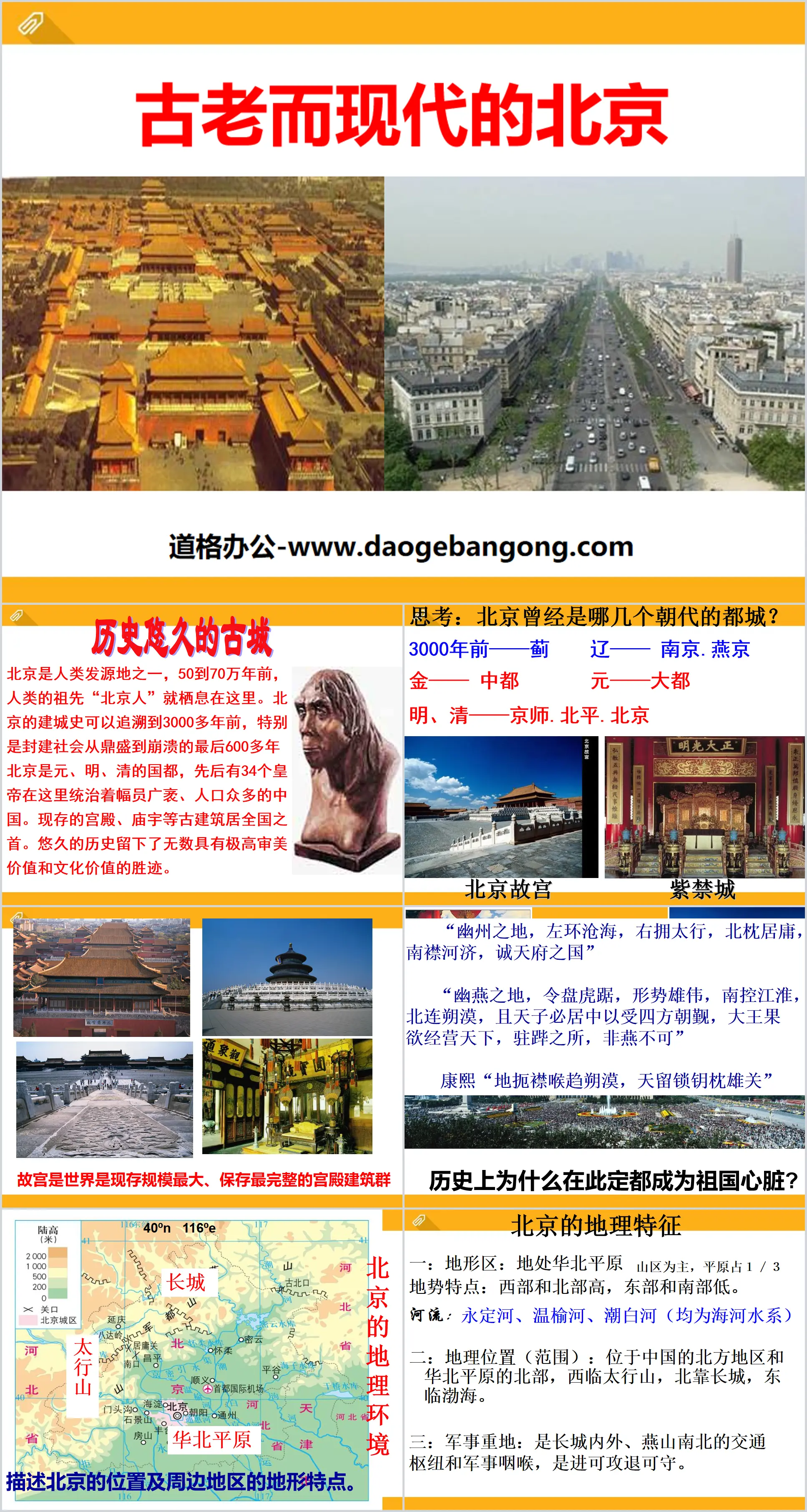 "Ancient and Modern Beijing" The soil and water support the people PPT courseware