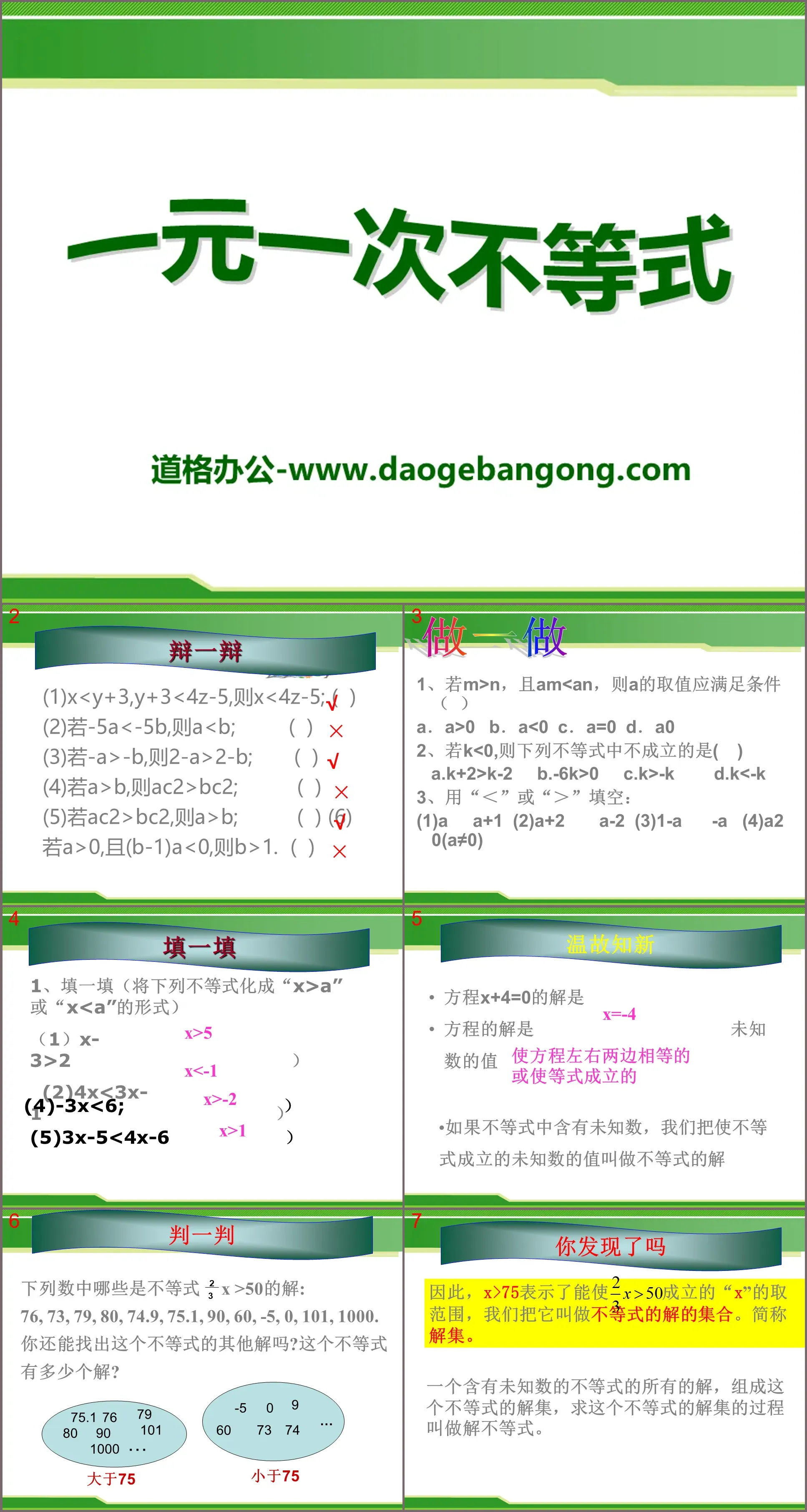 "First-degree Inequalities of One Variable" PPT courseware