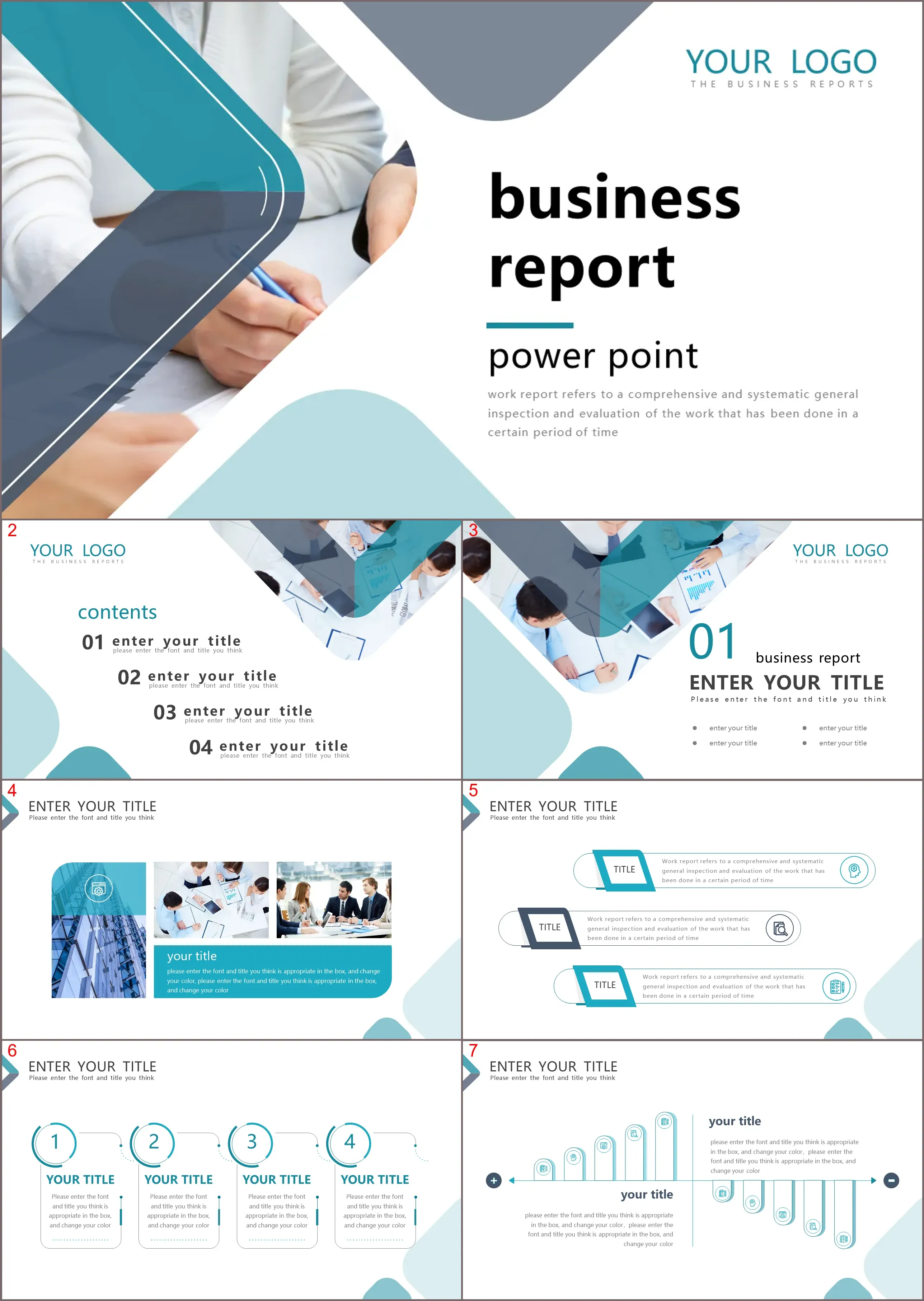 Green rounded corners European and American business report PPT template