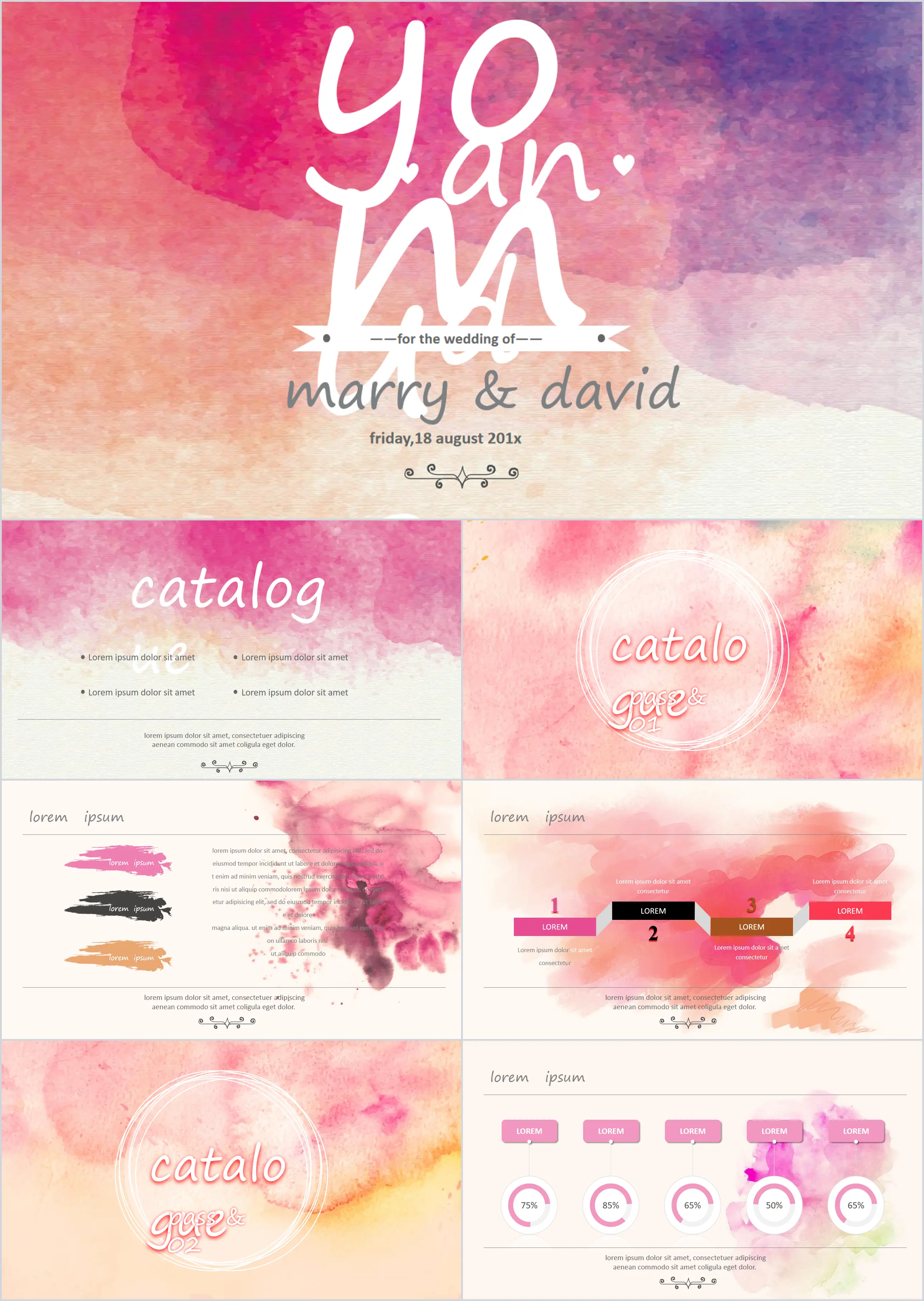 Pink watercolor background love PPT template free download