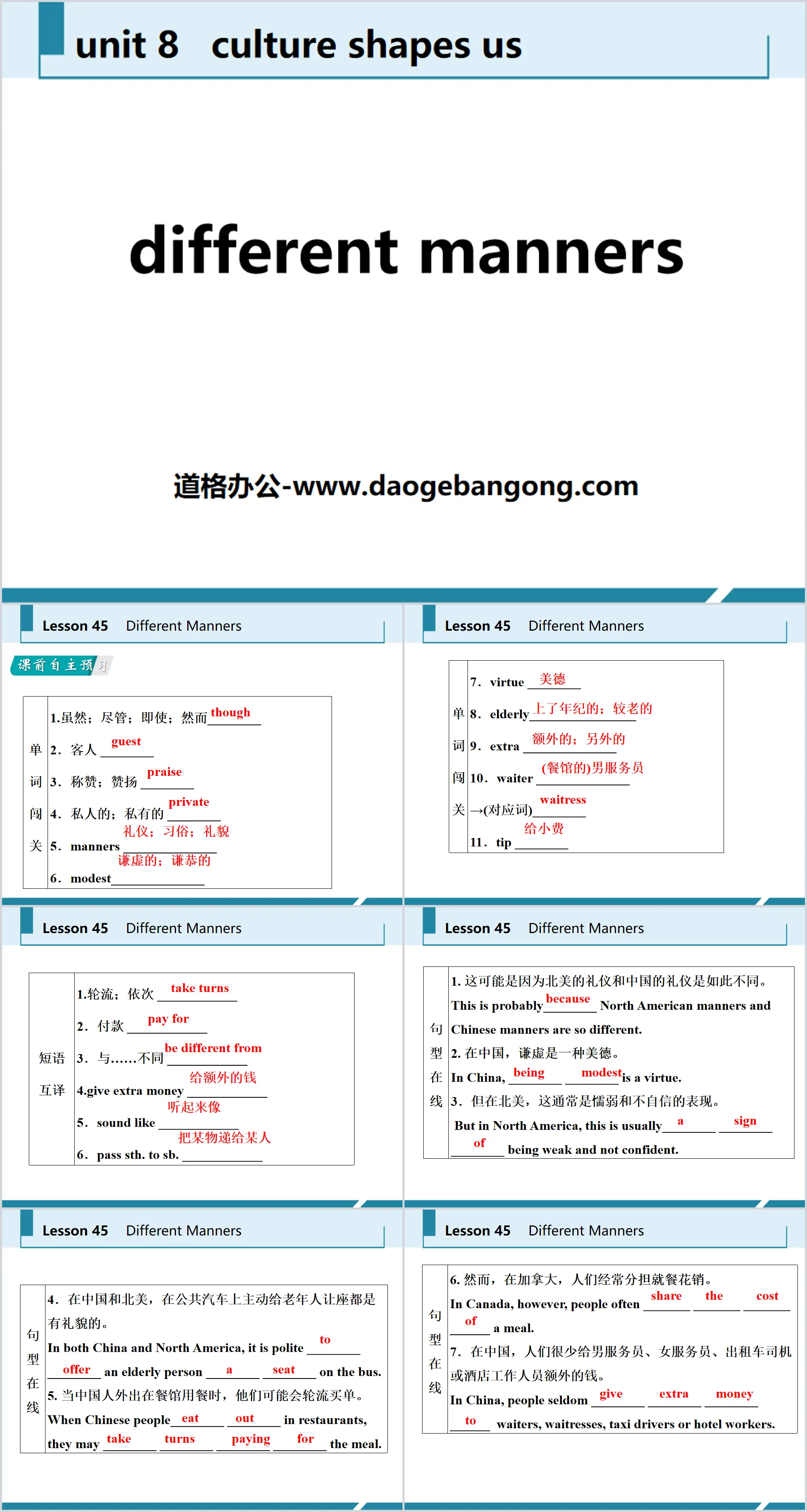 《Different Manners》Culture Shapes Us PPT教学课件
