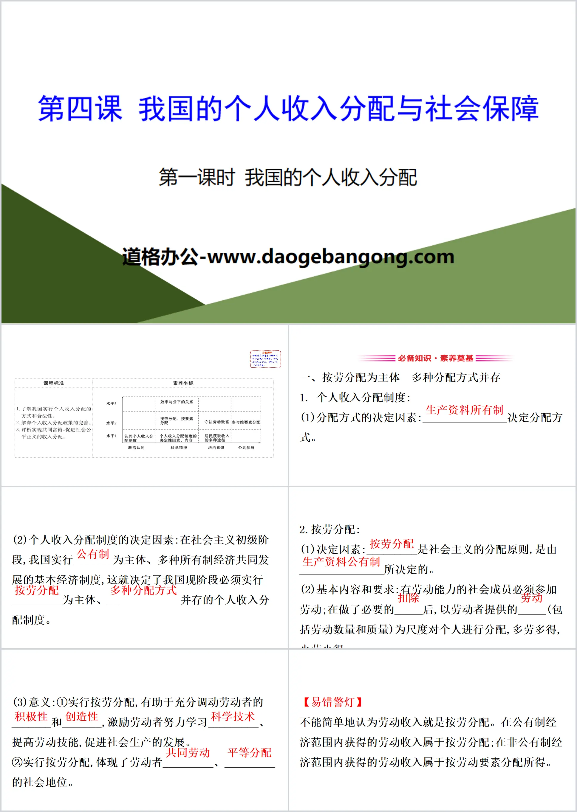 《我國的個人所得分配與社會保障》經濟發展與社會進步PPT下載(第一課時我國的個人所得分配)