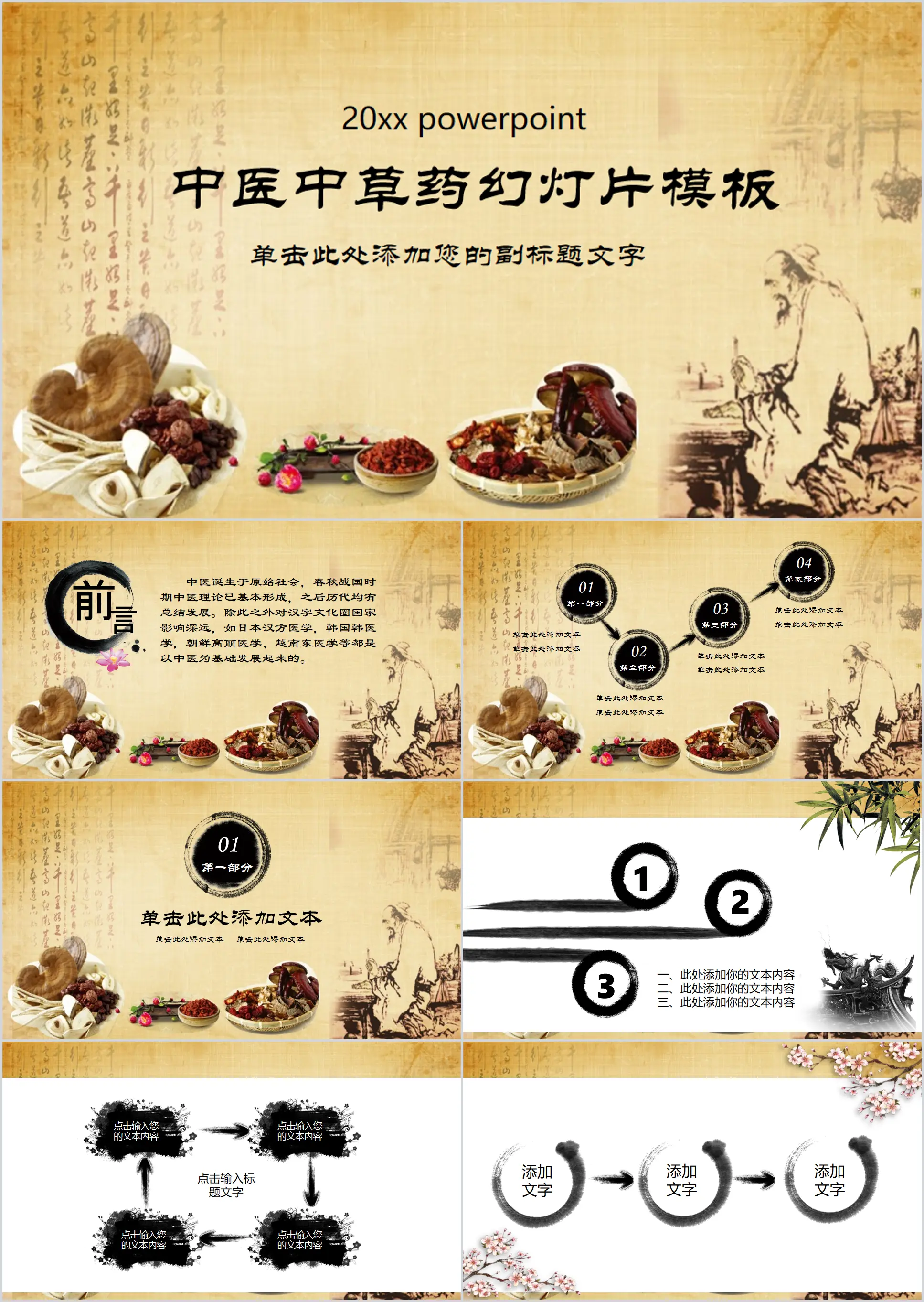 Chinese herbal medicine PPT template in classical ink style