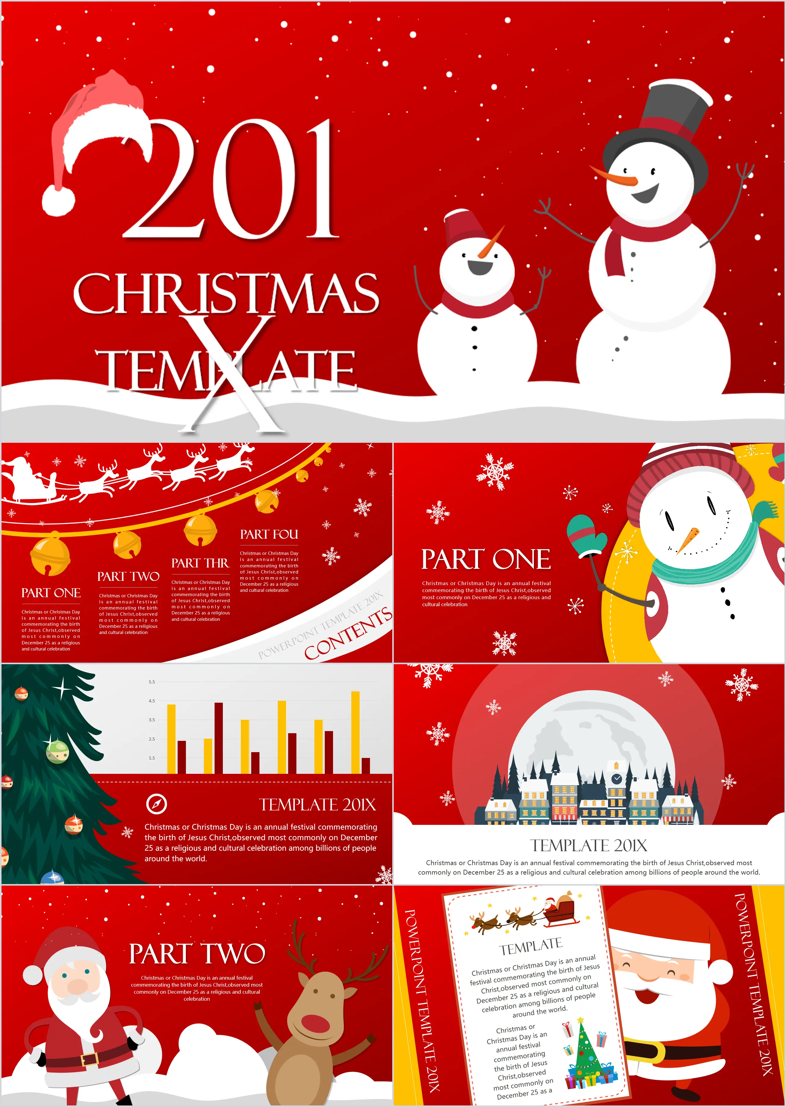 Two Christmas snowman background Christmas PPT template