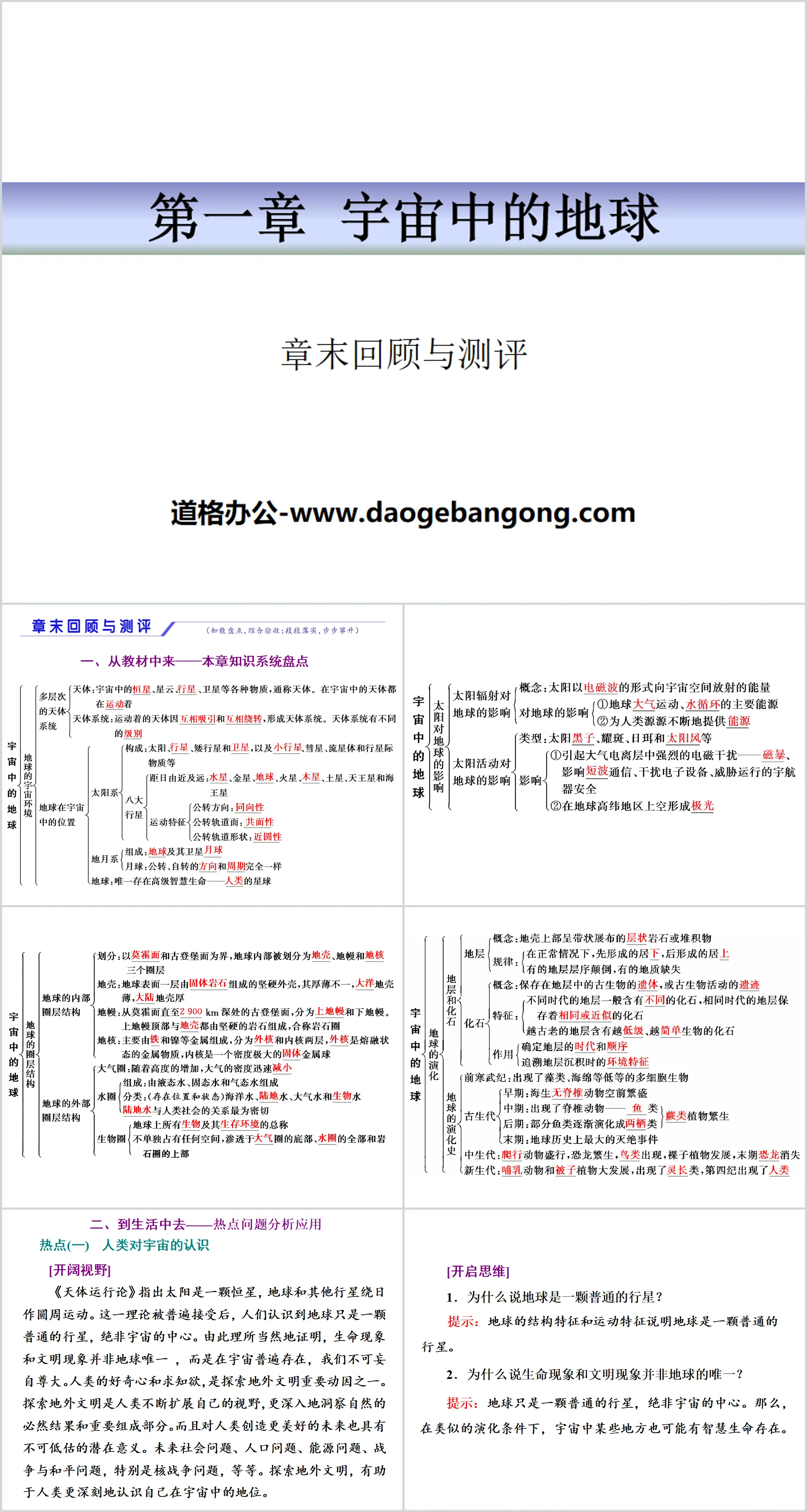 《章末回顧與評測》宇宙中的地球PPT