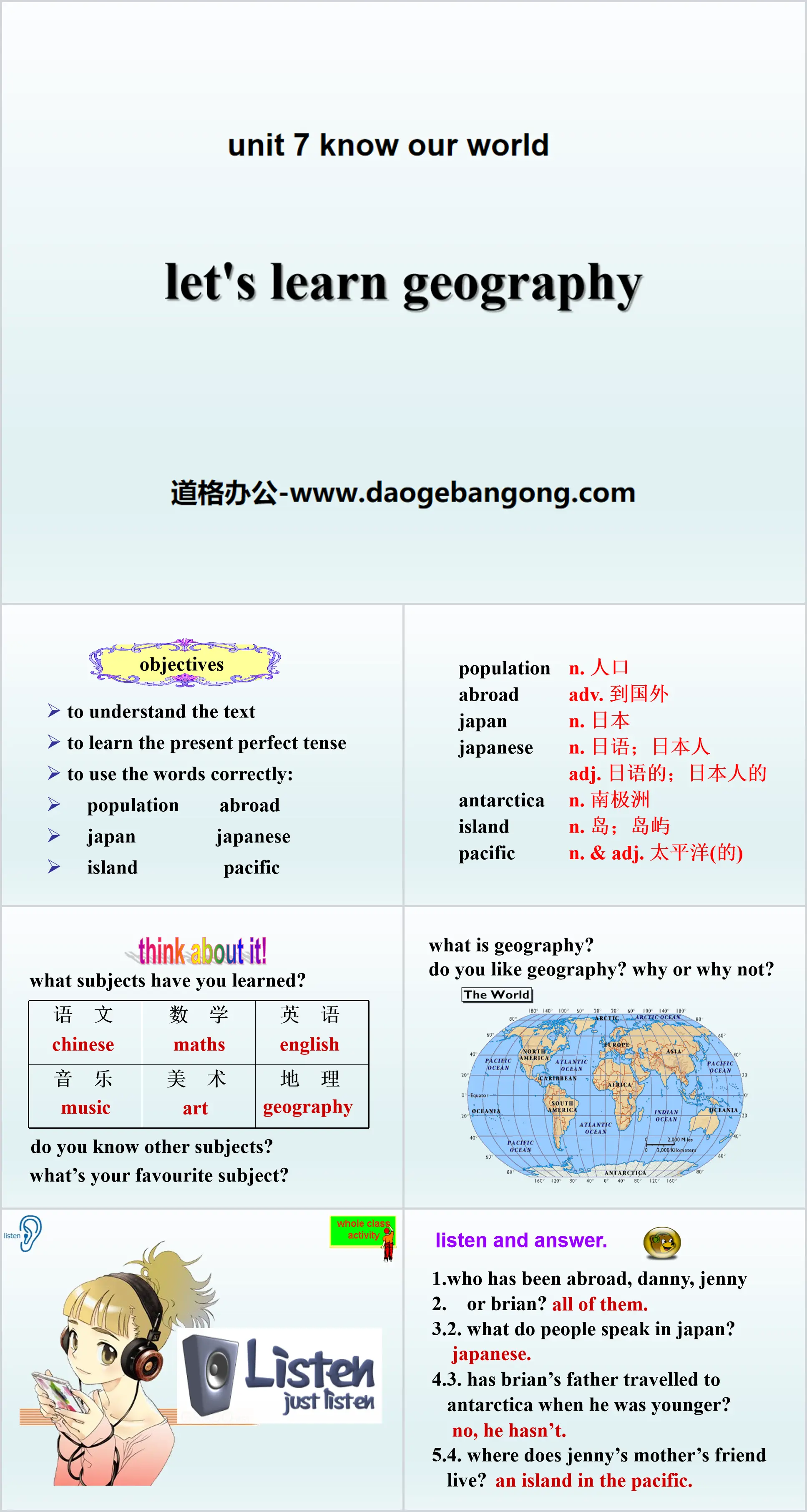 《Let's Learn Geography》Know Our World PPT下載