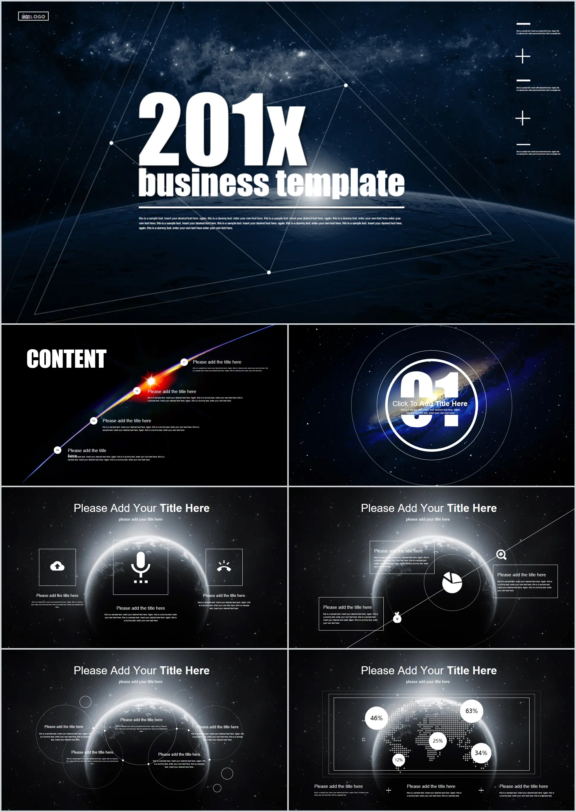 European and American business PPT template with blue cosmic starry sky background