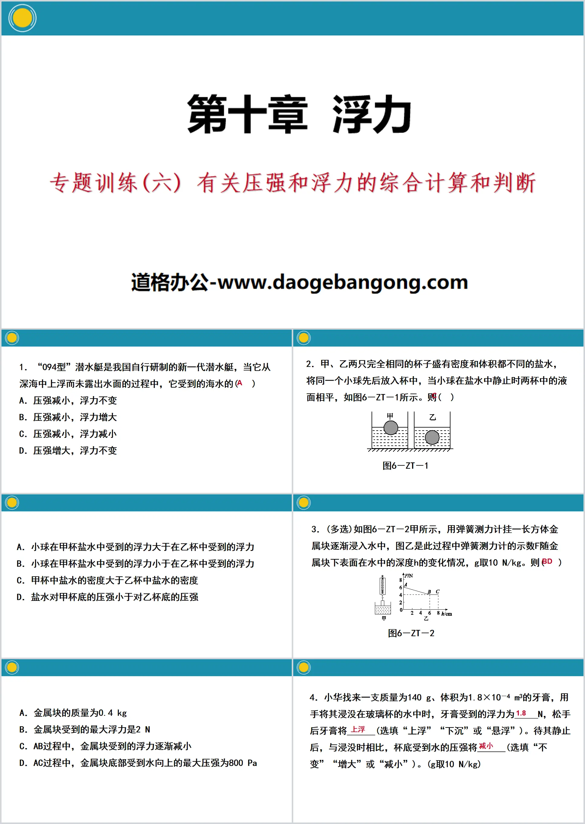 《有關壓強和浮力的綜合計算和判斷》浮力PPT