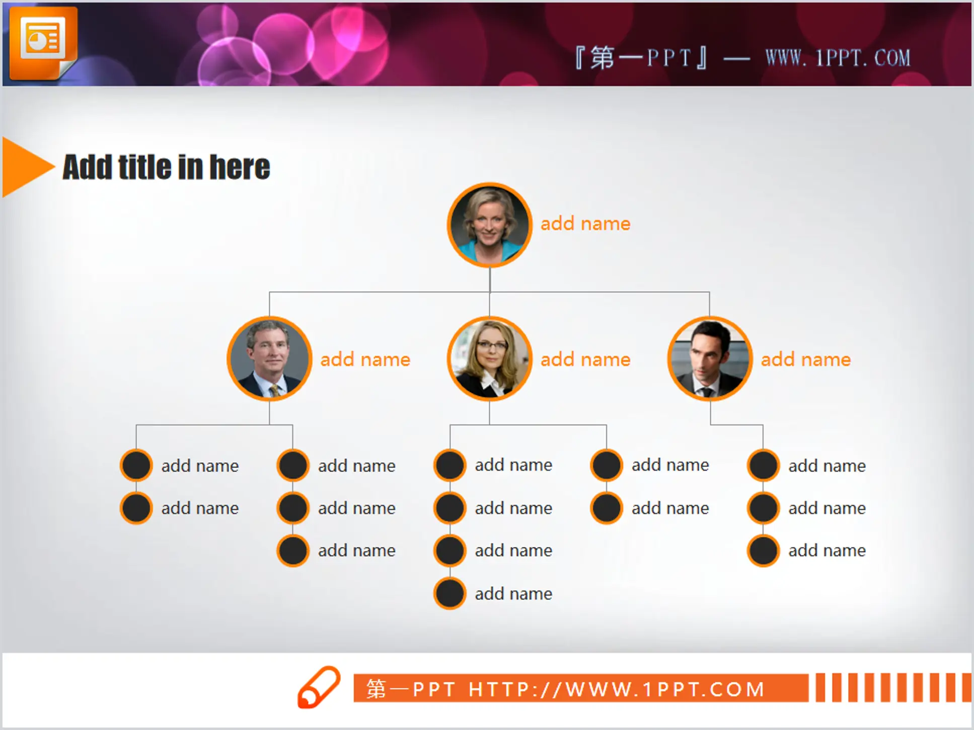 Diagramme de structure PPT du personnel de l'entreprise avec photos des personnes