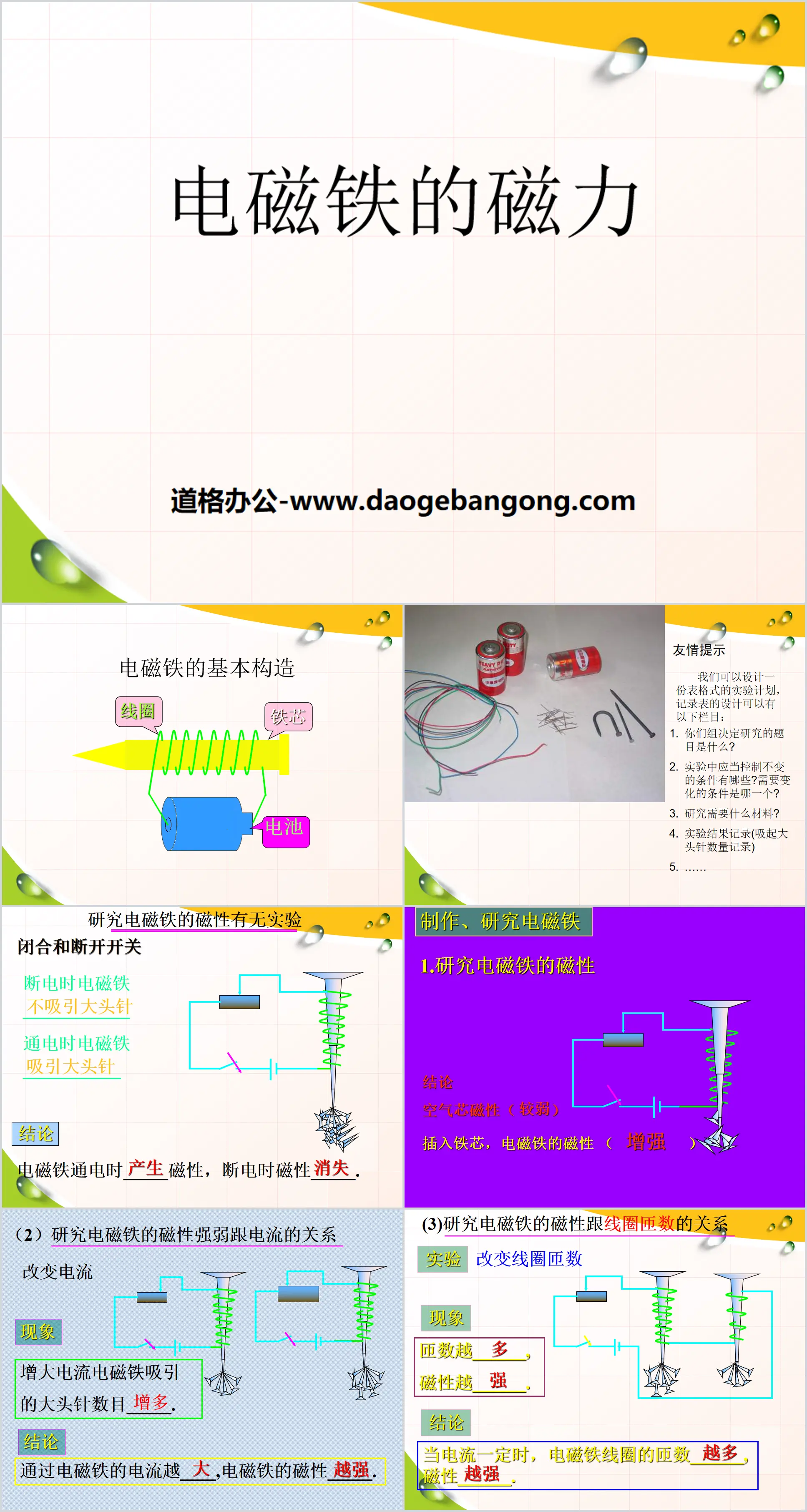 "Magnetic Force of Electromagnets" Magical electromagnet PPT courseware