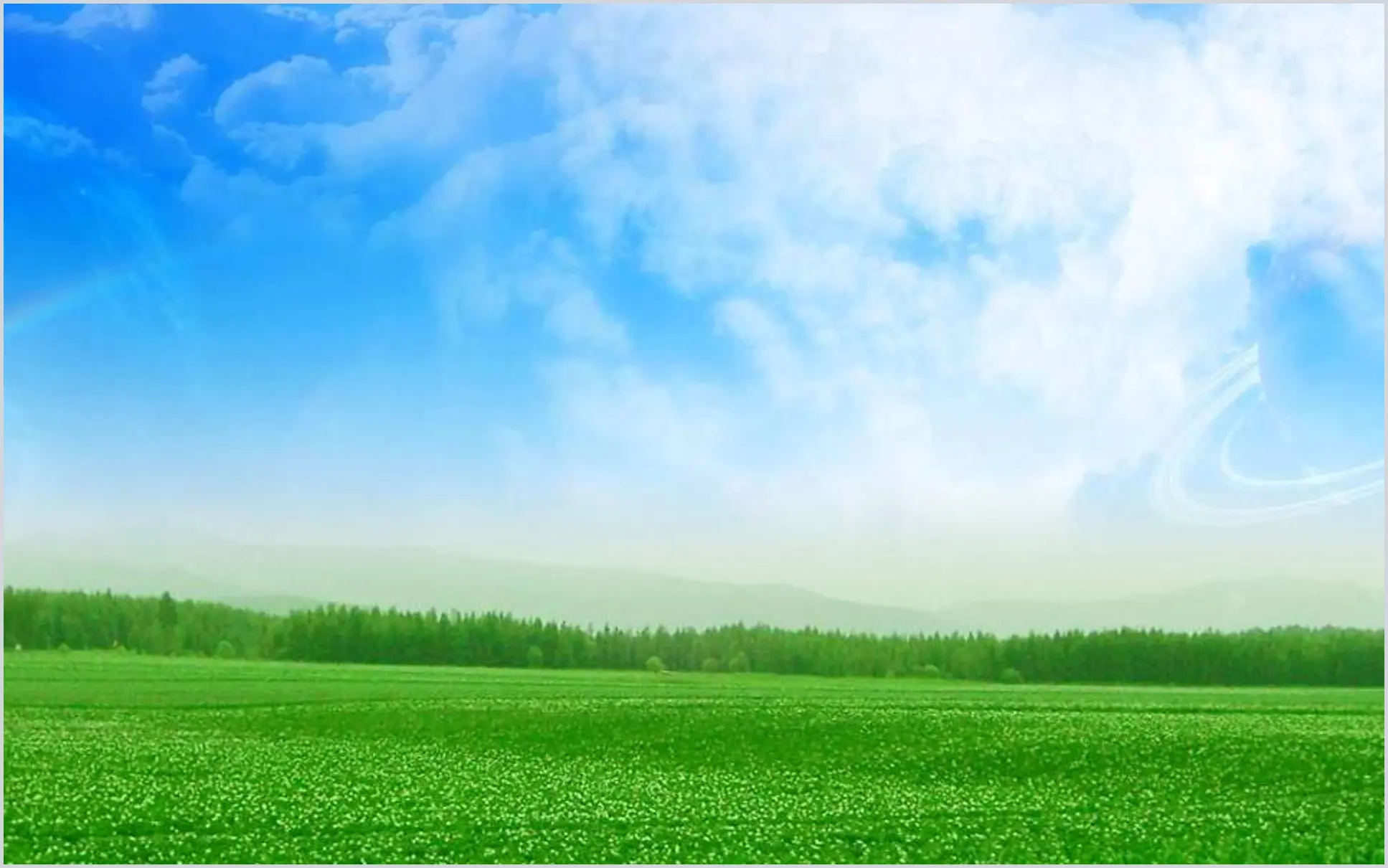 藍天白雲綠草地PPT背景圖片