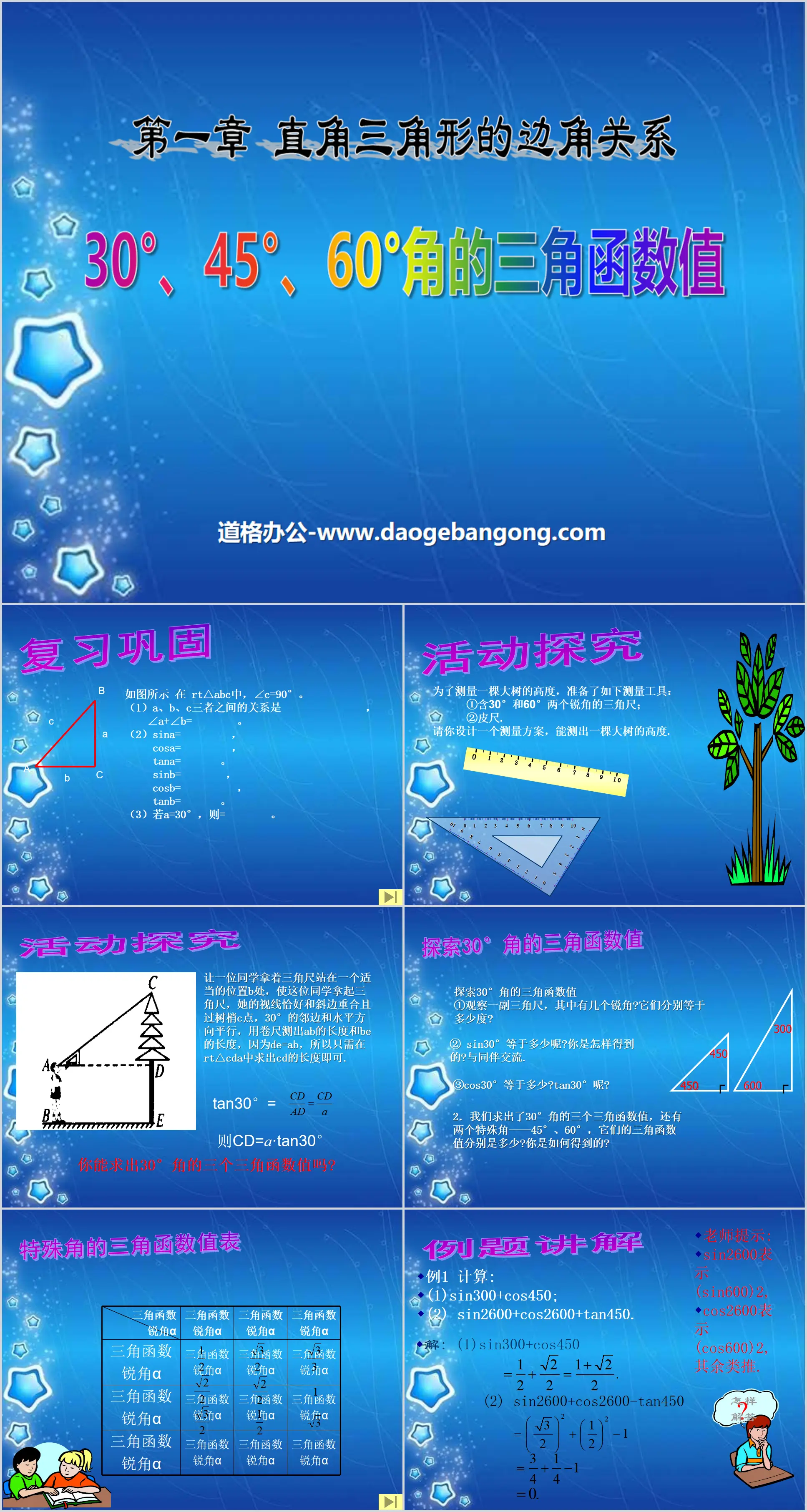 "Values ​​of trigonometric functions for angles of 30°, 45°, and 60°" Relationship between sides and angles of right triangles PPT courseware 2