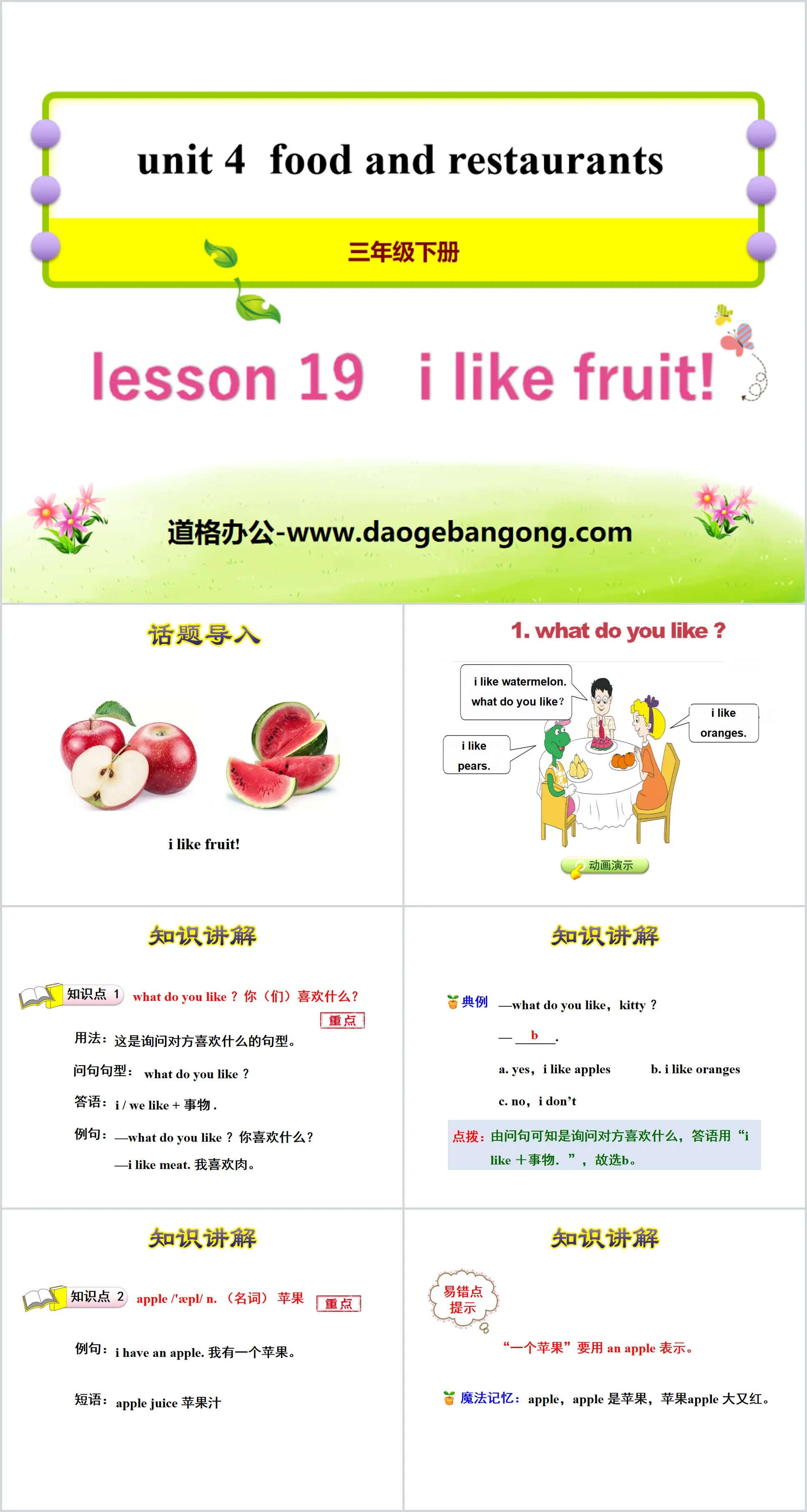 《I Like Fruit!》Food and Restaurants PPT