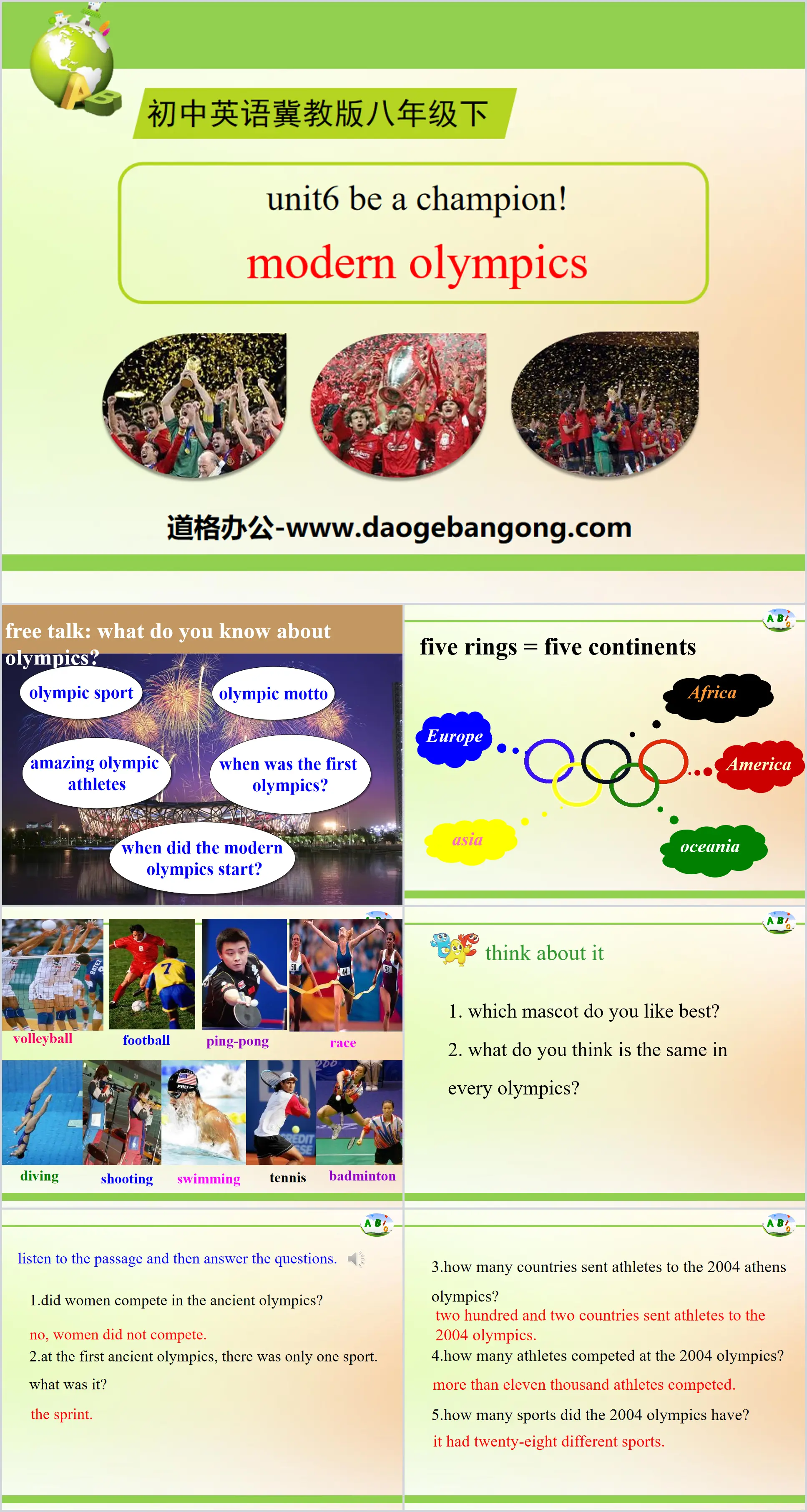 《Modern Olympics》Be a Champion! PPT