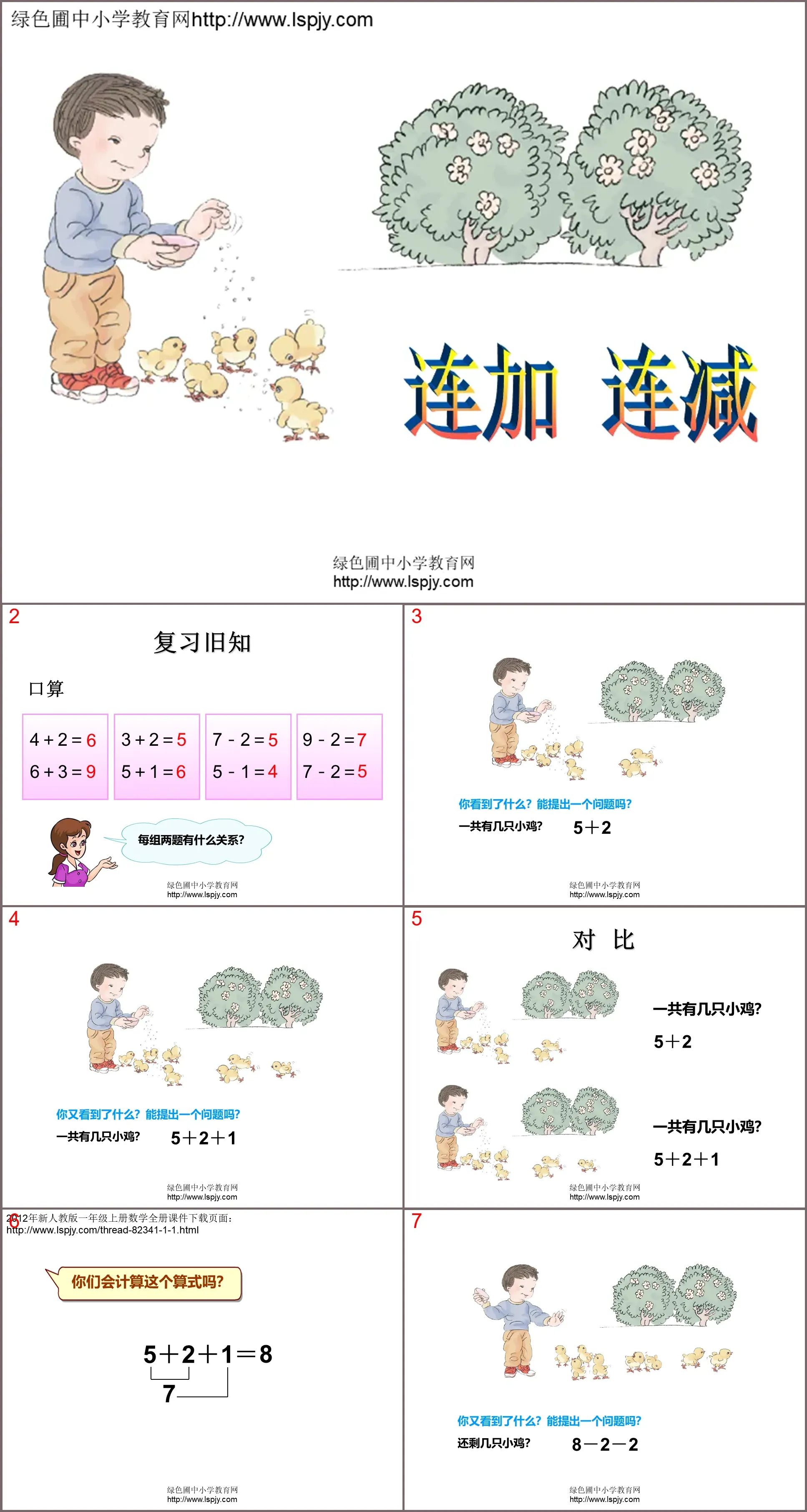 "Continuous Addition and Subtraction" 6-10 understanding and addition and subtraction PPT courseware 2